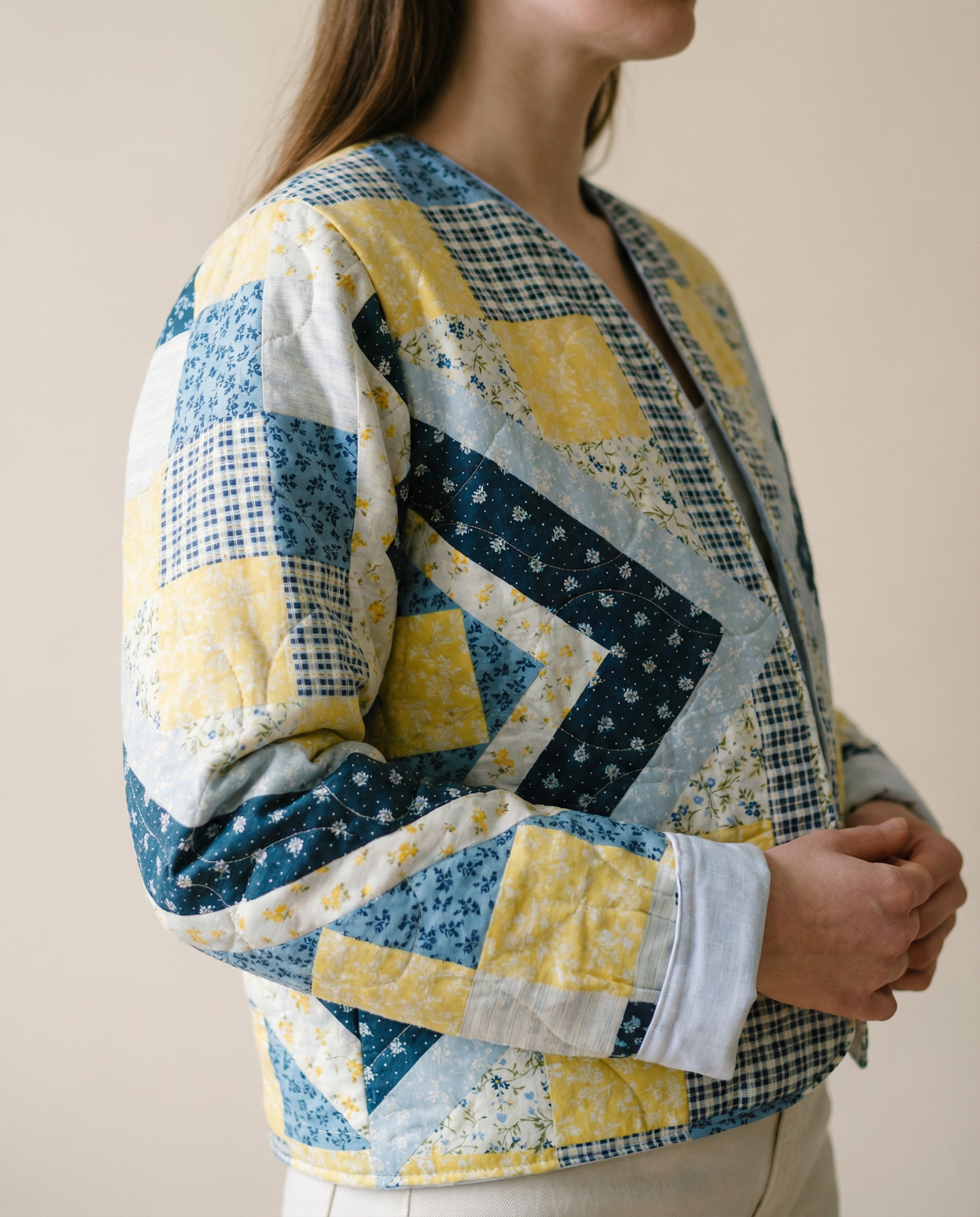 Upcycled Patchwork Quilt Jacket – Size Large