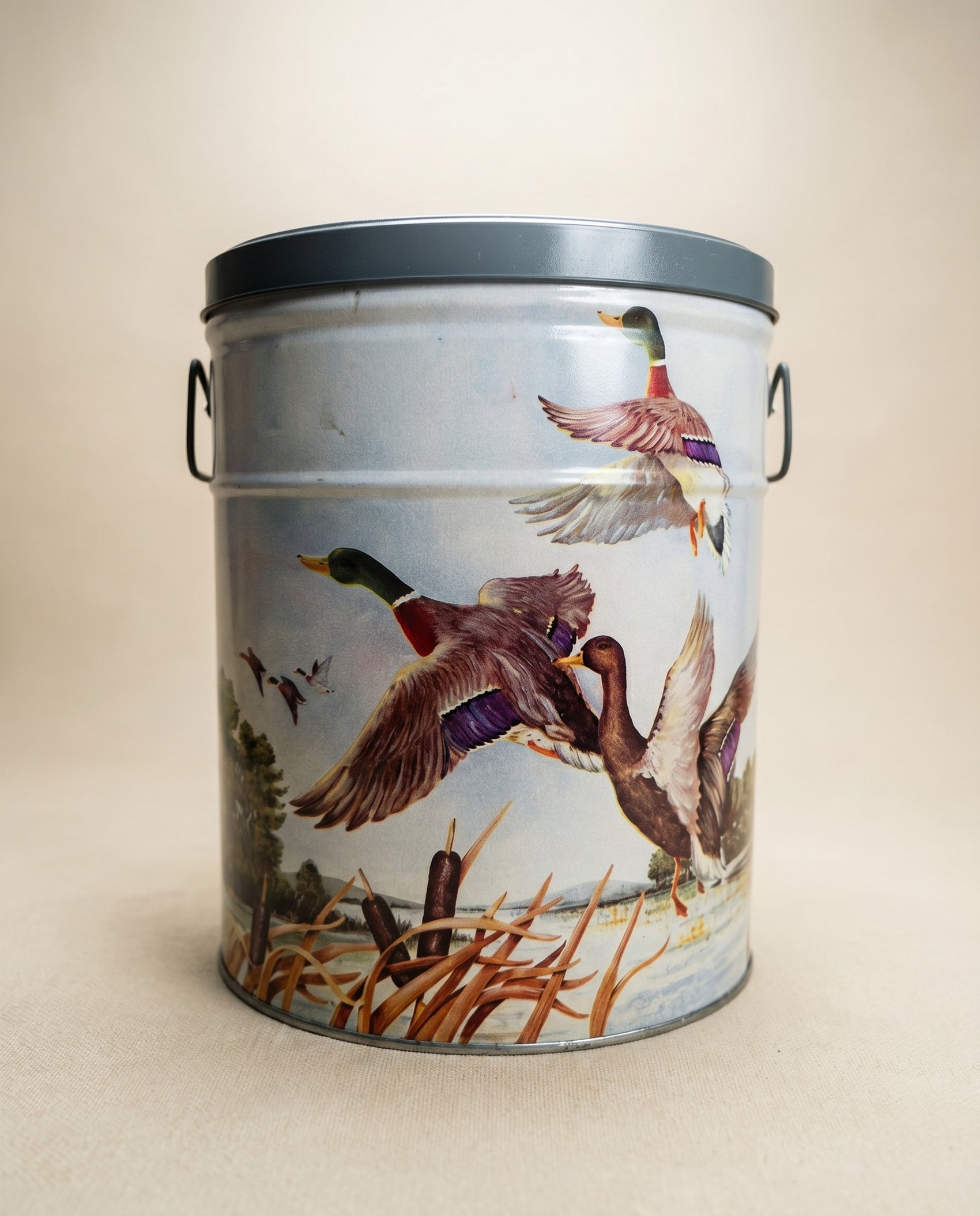 Vintage Mallard Duck Metal Storage Tin with Lid