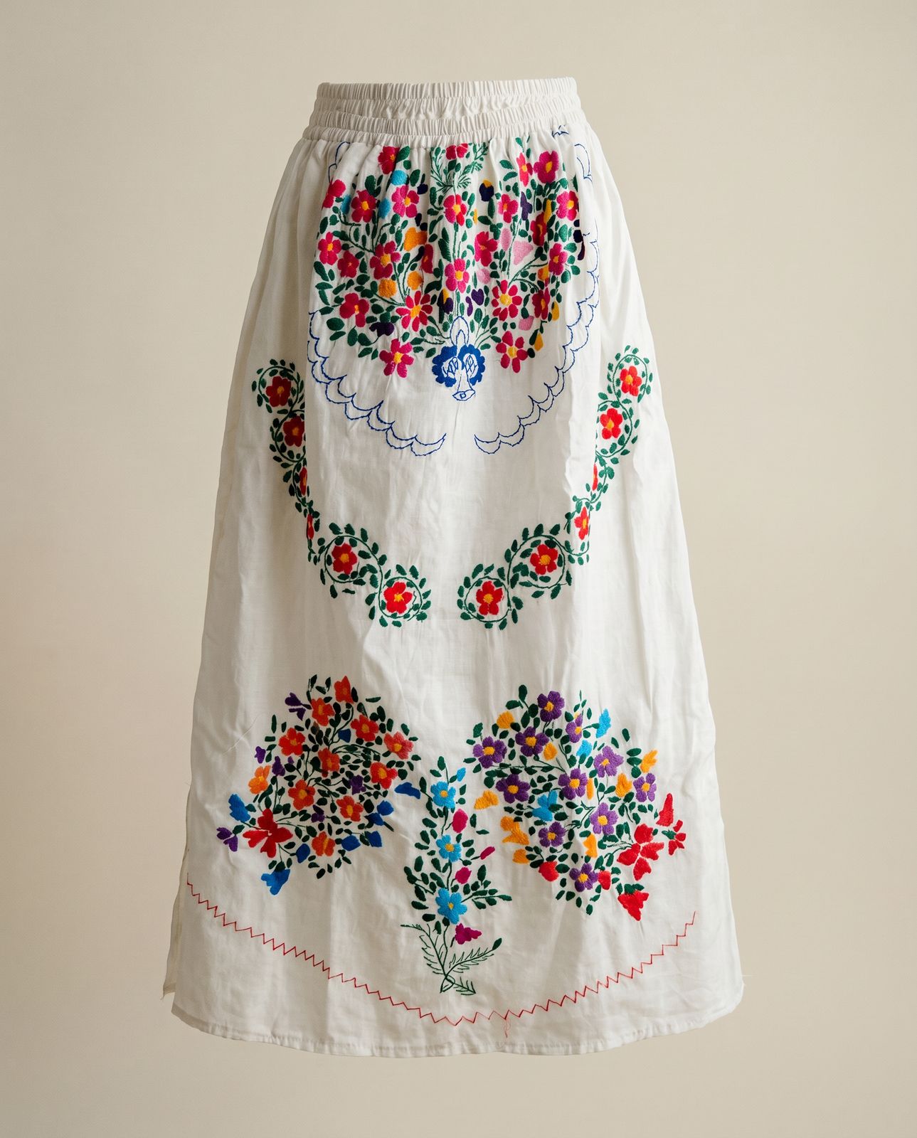 Vintage Hand Embroidered Floral Folk Skirt – Adjustable Waist 24"-30"
