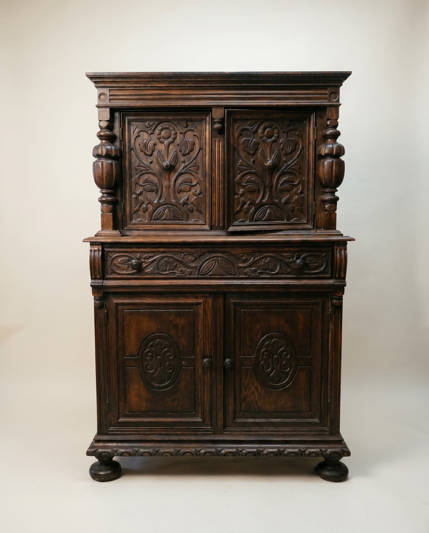 Carved Oak Jacobean Revival Cabinet