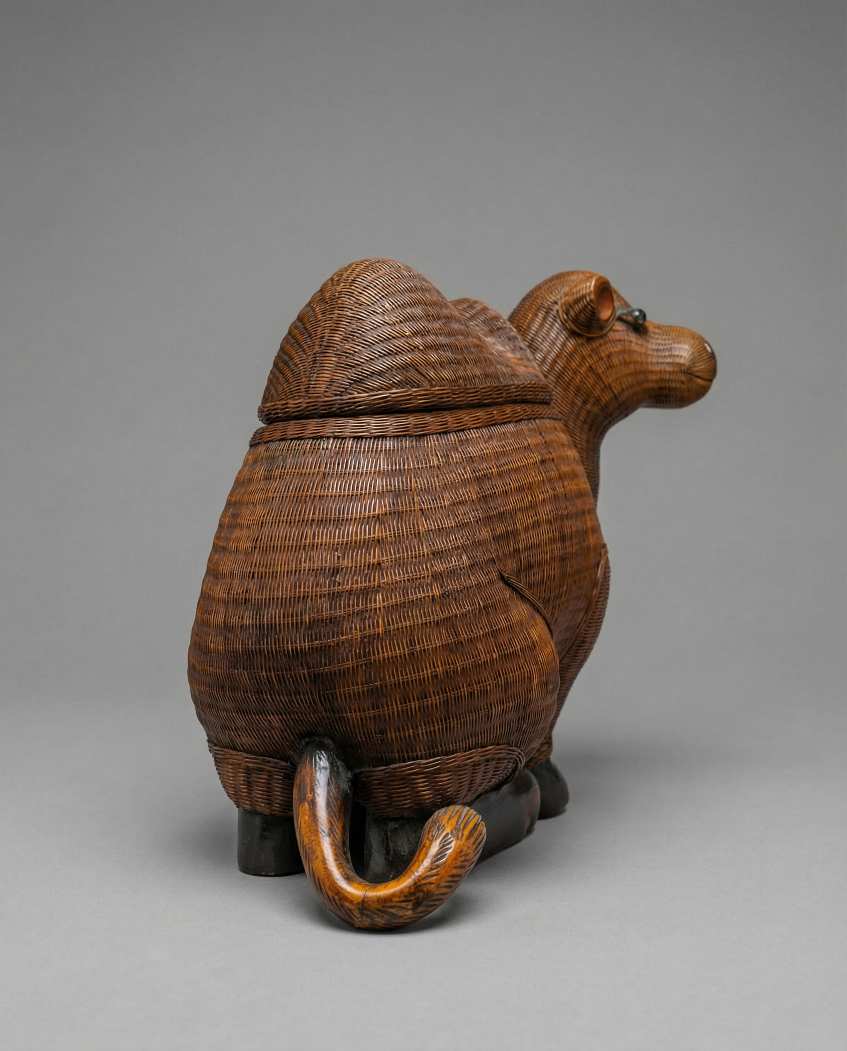 Vintage Woven Rattan Camel Storage Box