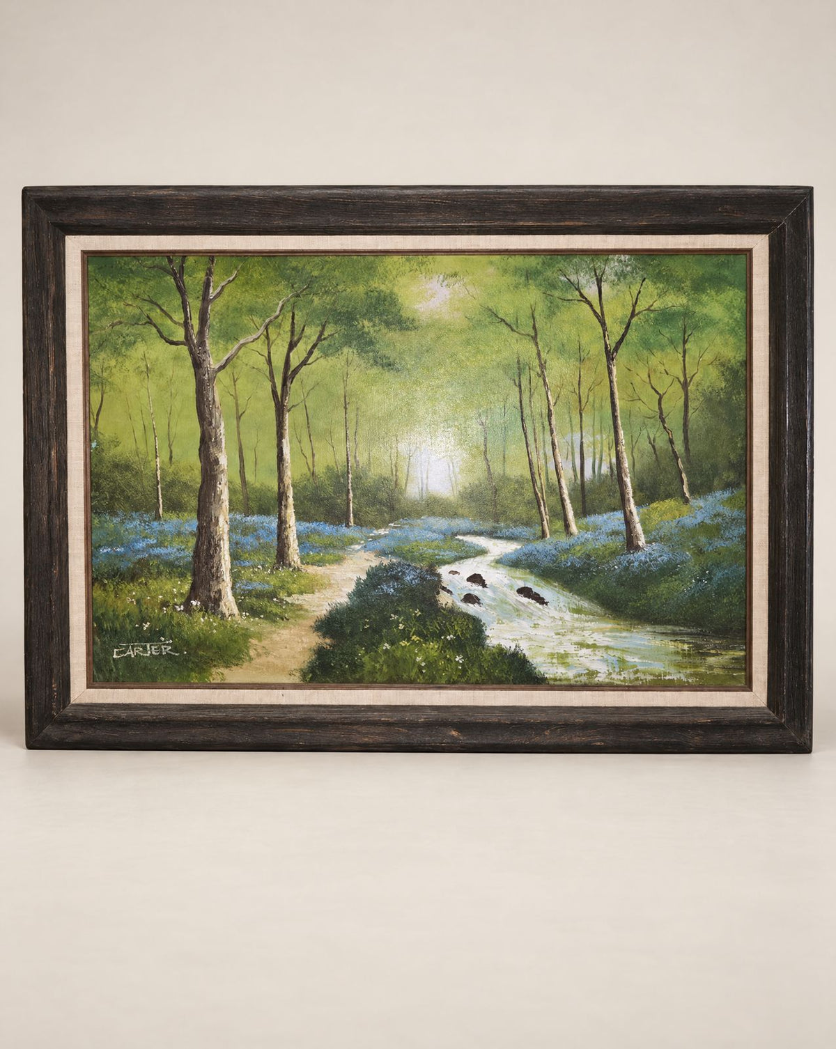 Large Original Woodland Landscape Oil Painting on Canvas, Signed Carter – 43.5" W × 31" H