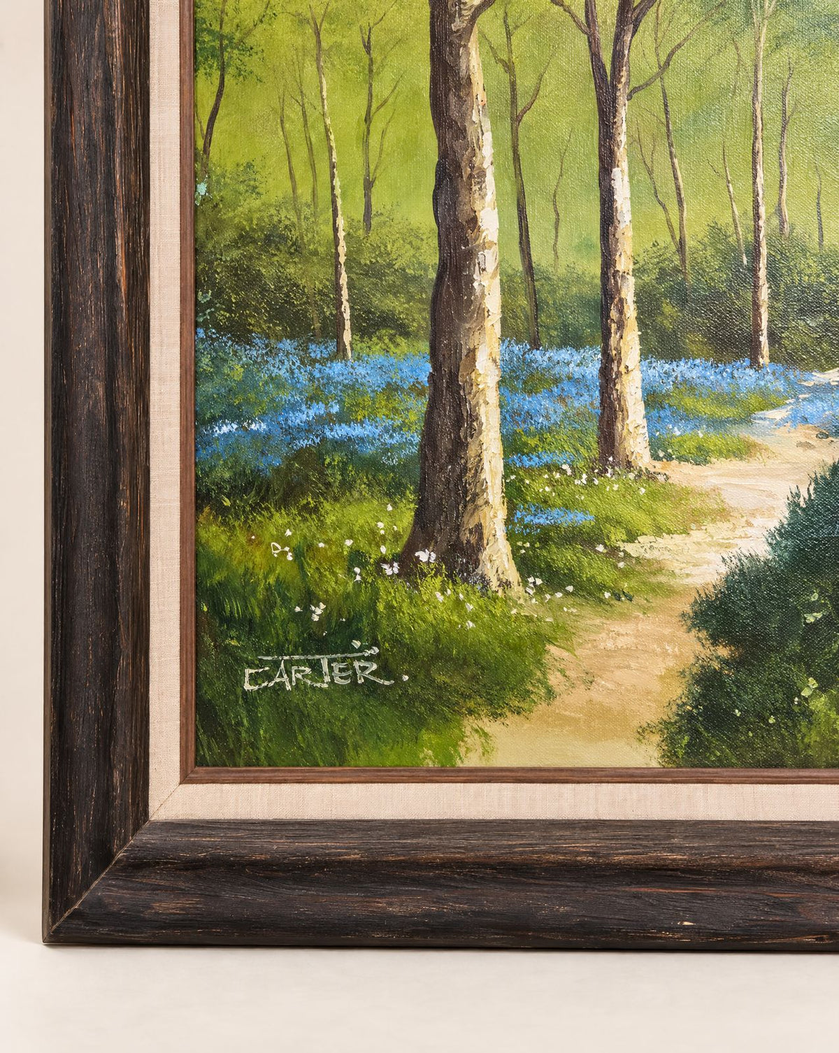 Large Original Woodland Landscape Oil Painting on Canvas, Signed Carter – 43.5" W × 31" H