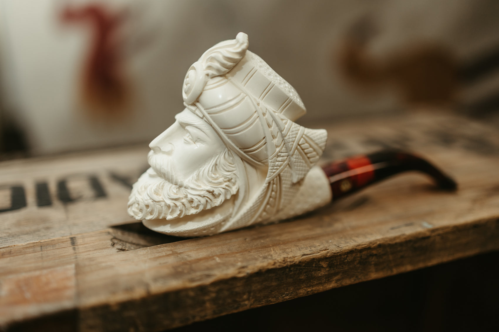 Hand-Carved Meerschaum Pipe — Sultan Portrait with Case