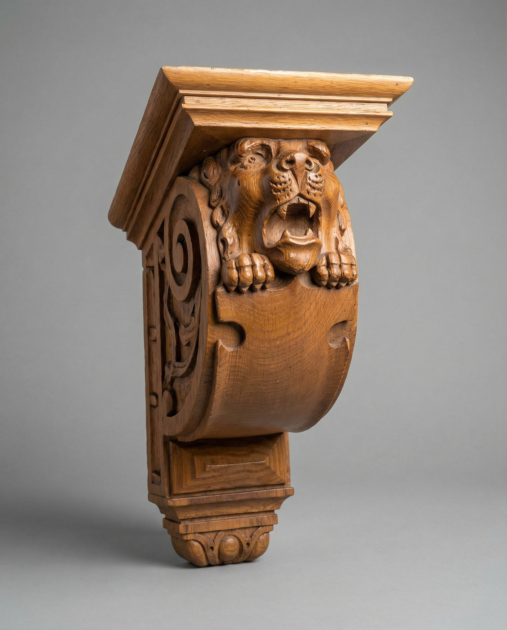 Pair of Antique Victorian Oak Lion Head Corbels (c. 1885–1910)