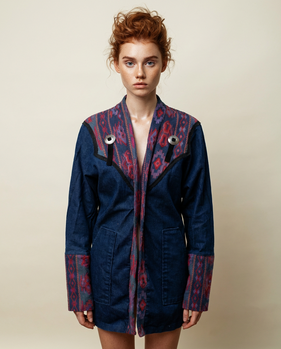 Denim Southwestern Cardigan Jacket – Size Medium