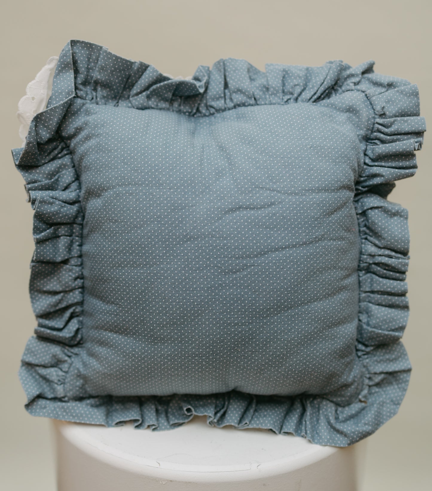 Vintage Quilted Pinwheel Pillow with Ruffle Trim