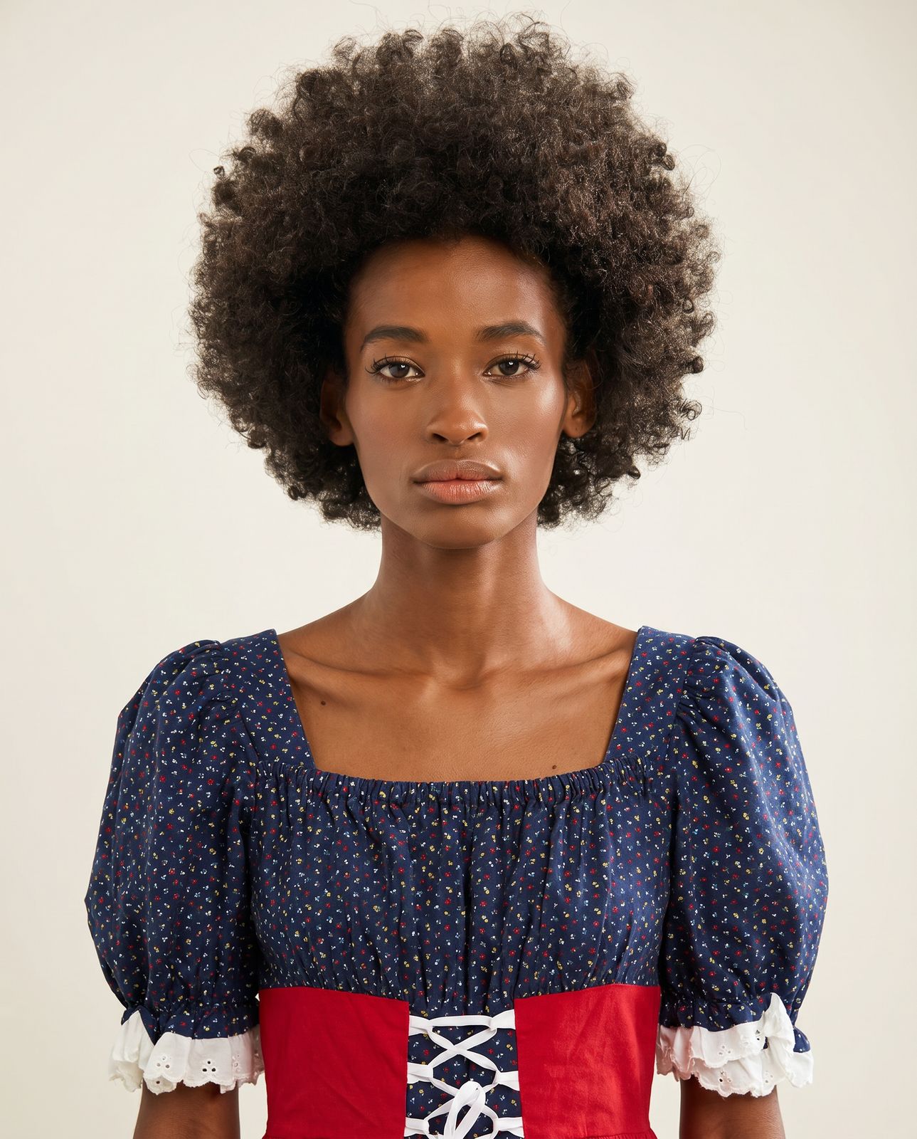 Vintage Milkmaid Lace-Up Midi Dress – Size XS/S