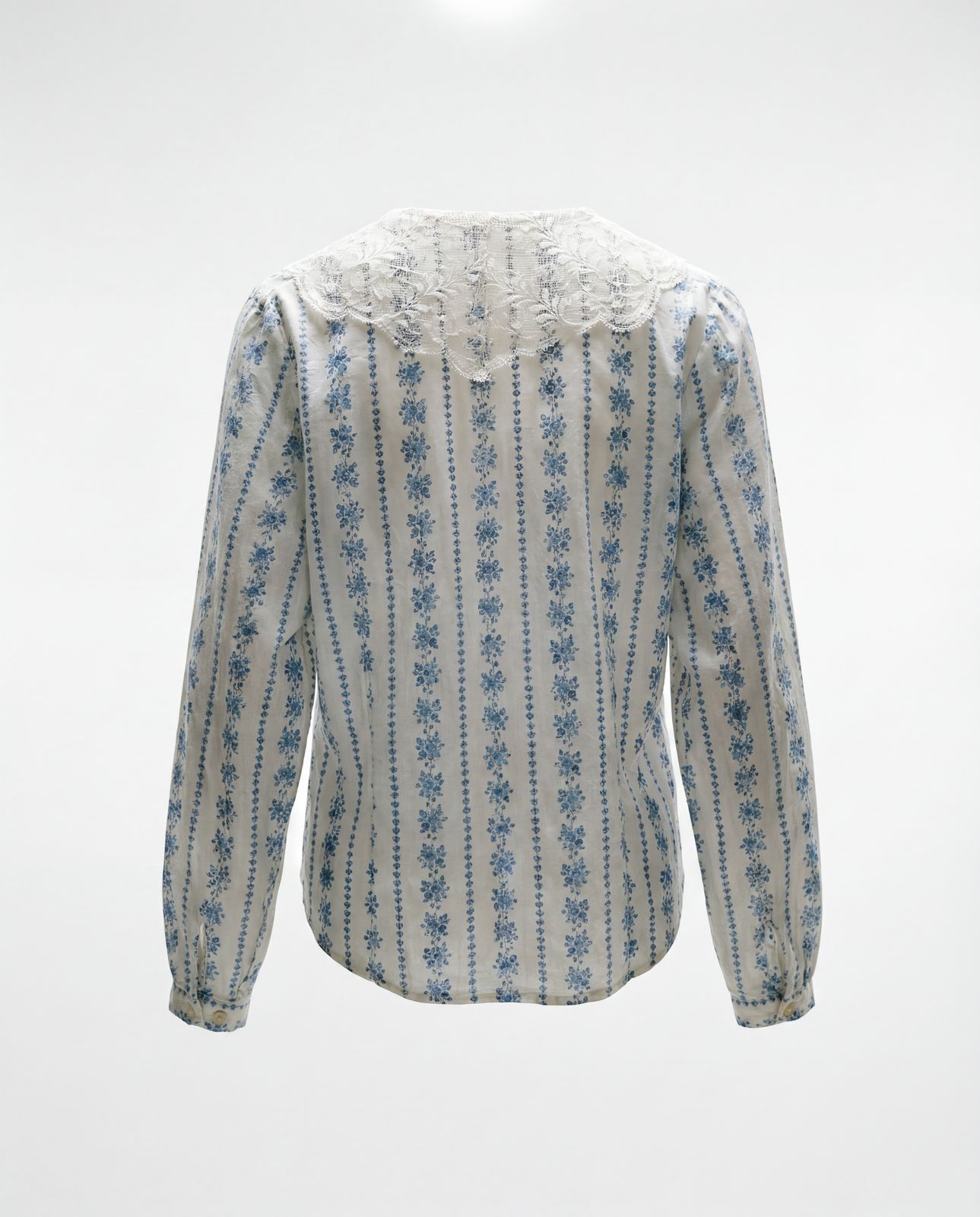 Vintage Ashley Hall Blue Floral Lace Collar Blouse - S