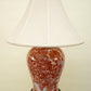 Vintage Porcelain Lamp — Burnt Orange Dragon Motif with Linen Shade