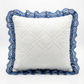 Vintage Cross-Stitched Floral Pillow with Lace Ruffle Trim