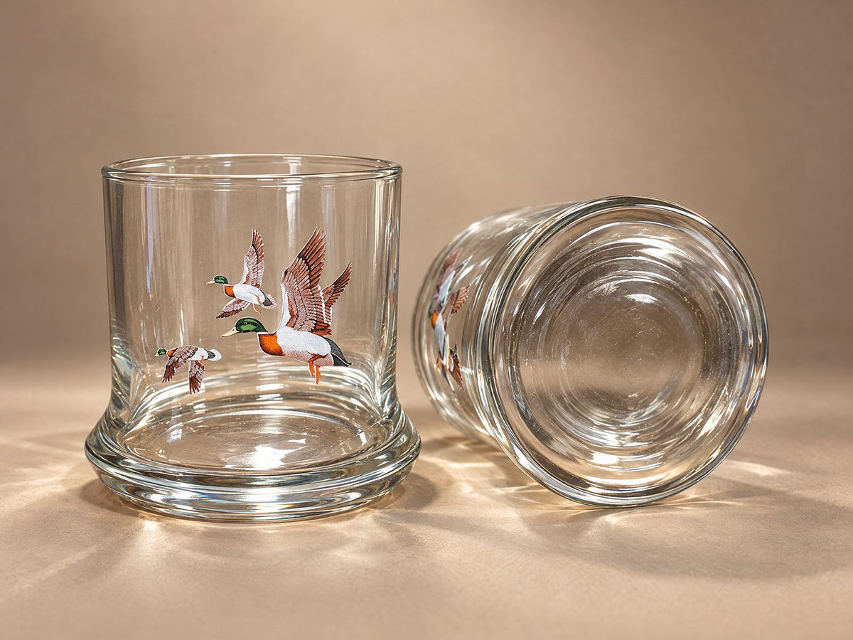 Vintage Flying Mallard Duck Rocks Glasses – Pair