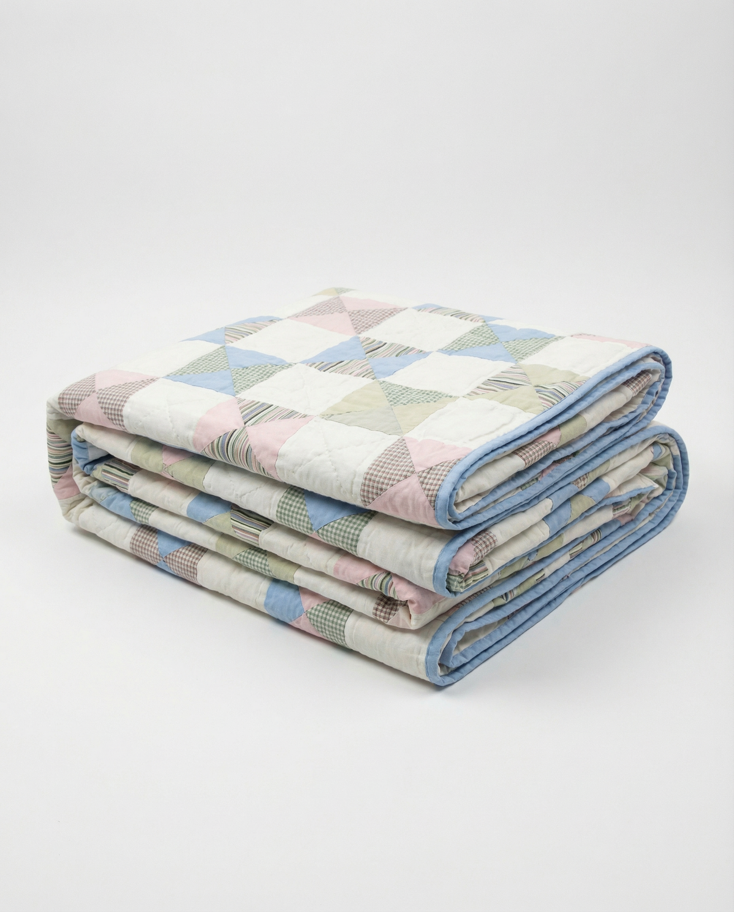 Vintage Handcrafted Patchwork Quilt – Soft Pastel Pinwheel Pattern (84” x 84”)