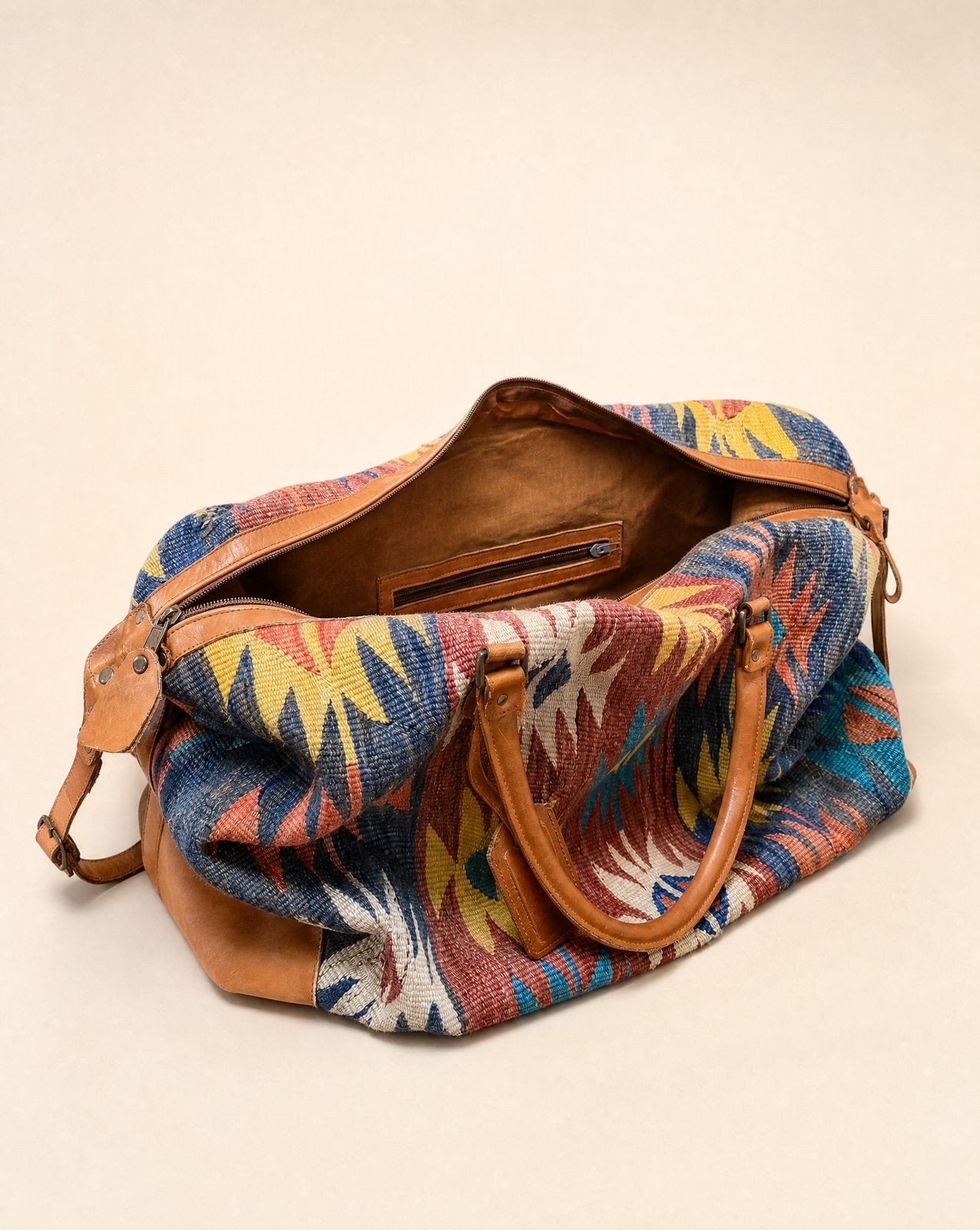 Vintage Kilim & Leather Weekender Duffle Bag