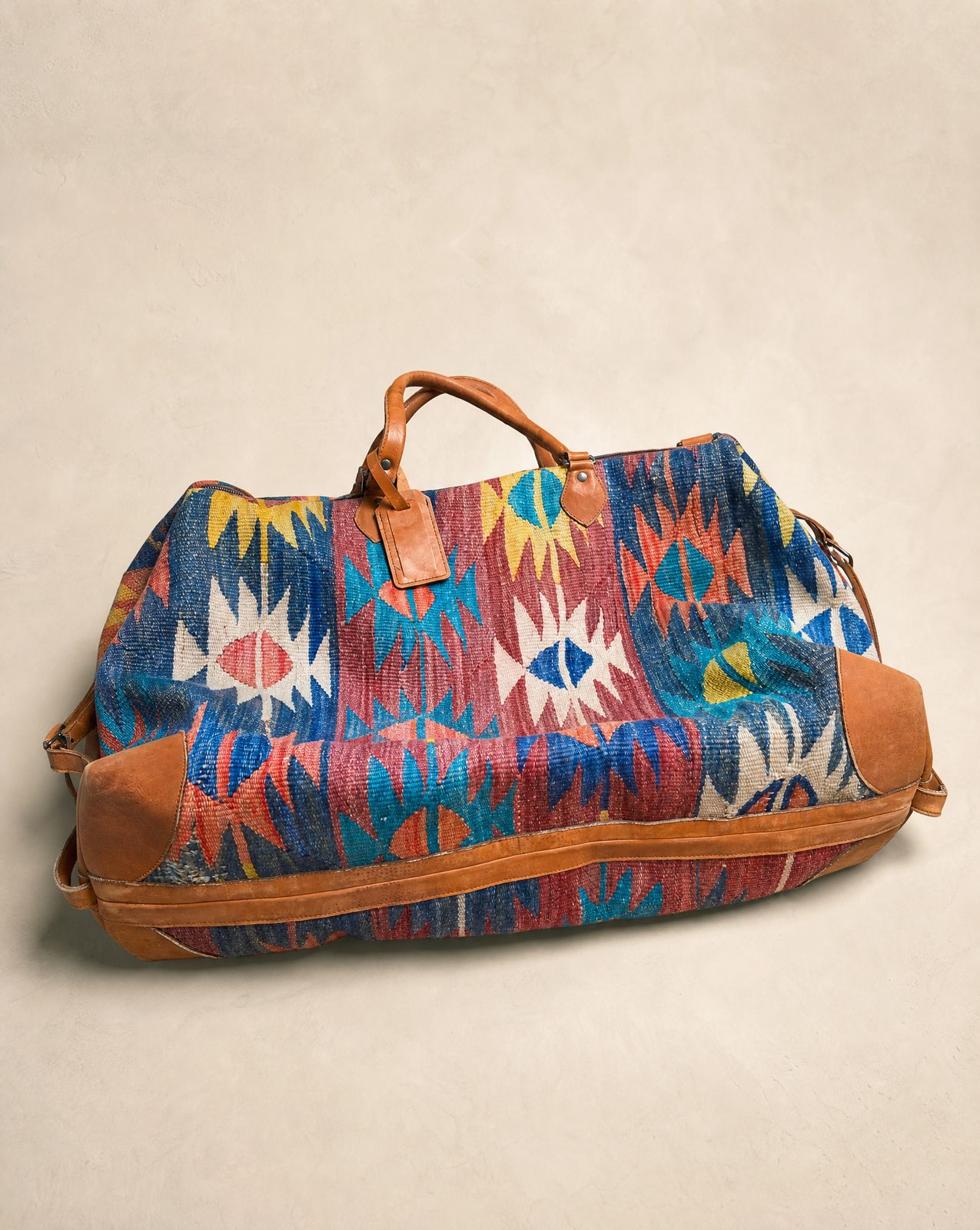 Vintage Kilim & Leather Weekender Duffle Bag