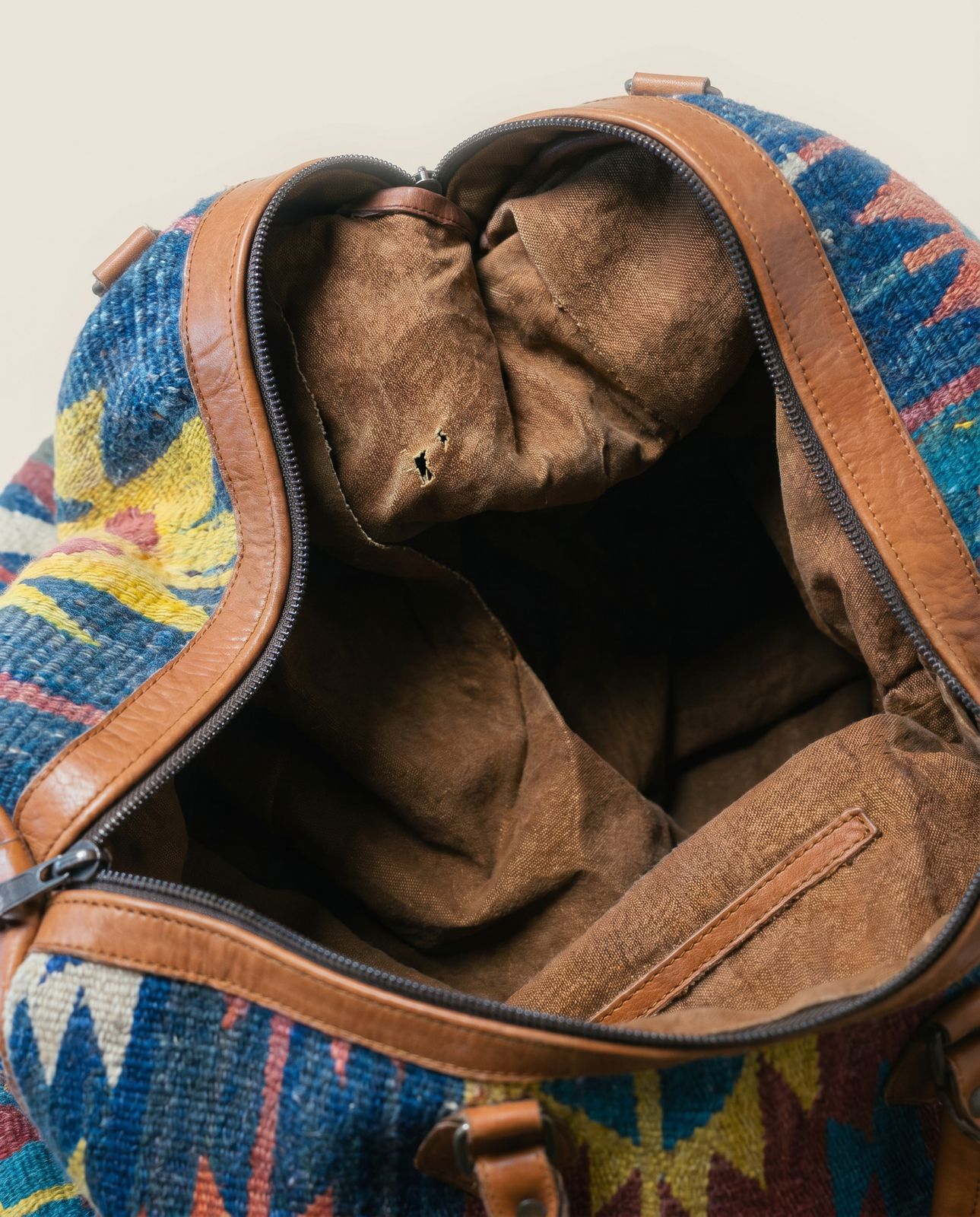 Vintage Kilim & Leather Weekender Duffle Bag