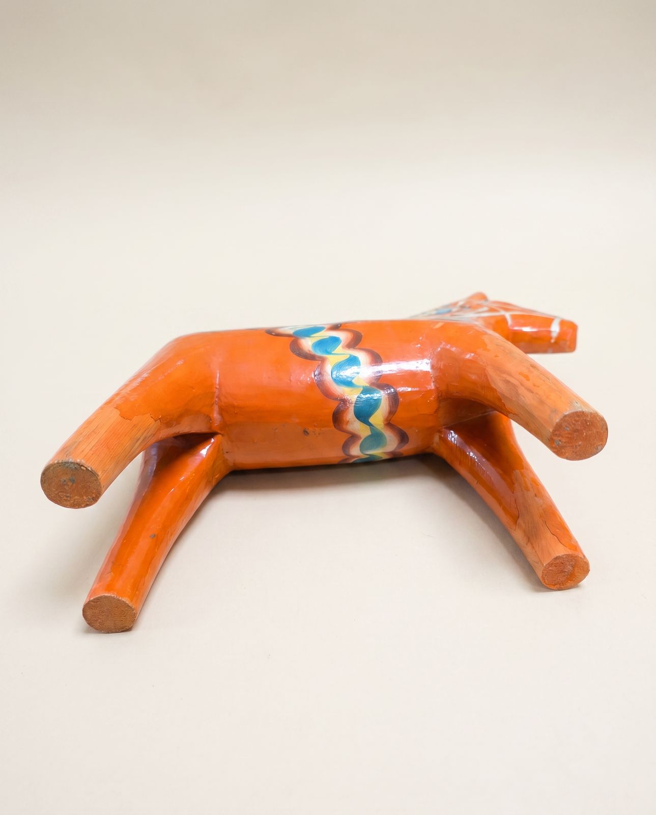 Hand-Painted Swedish Dala Horse Folk Art Sculpture – Orange