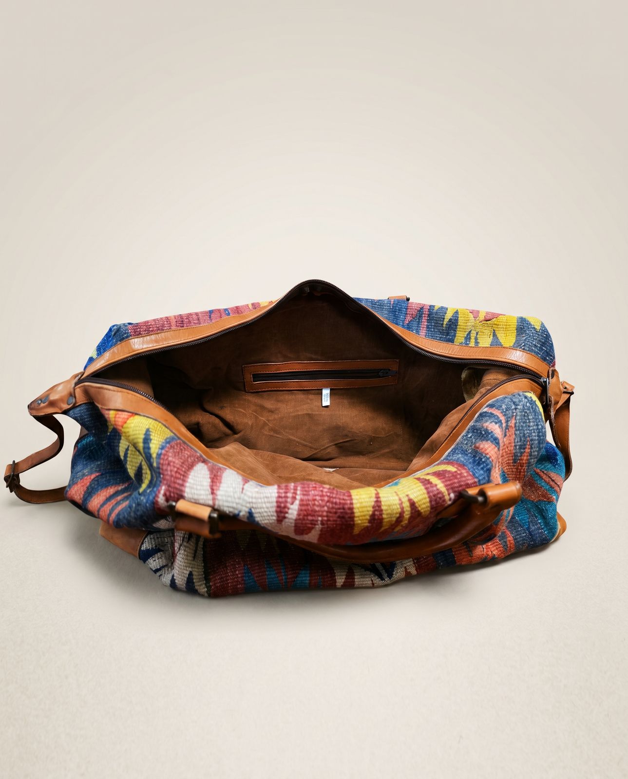 Vintage Kilim & Leather Weekender Duffle Bag