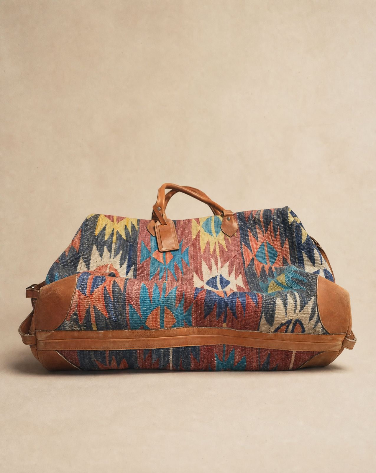 Vintage Kilim & Leather Weekender Duffle Bag