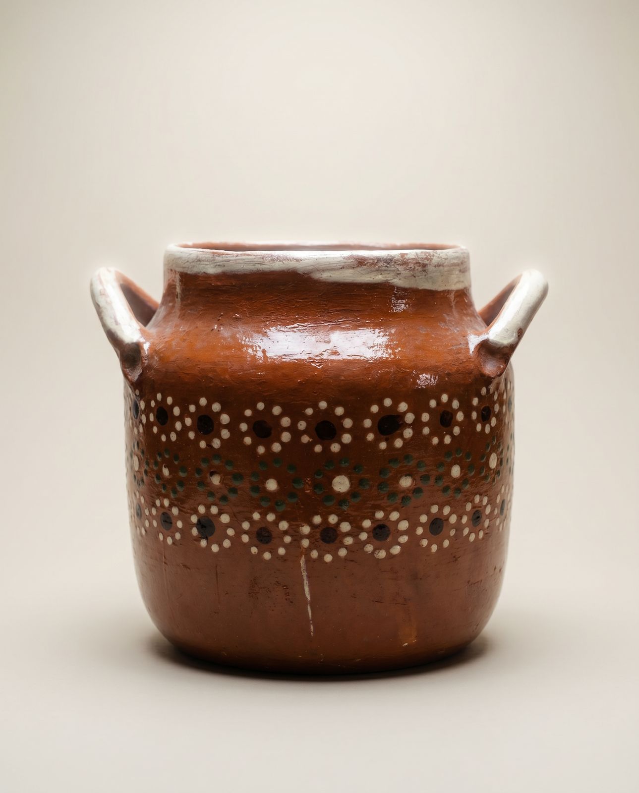 Handcrafted Mexican Folk Art Pottery Olla Vase with Floral Dot Decoration