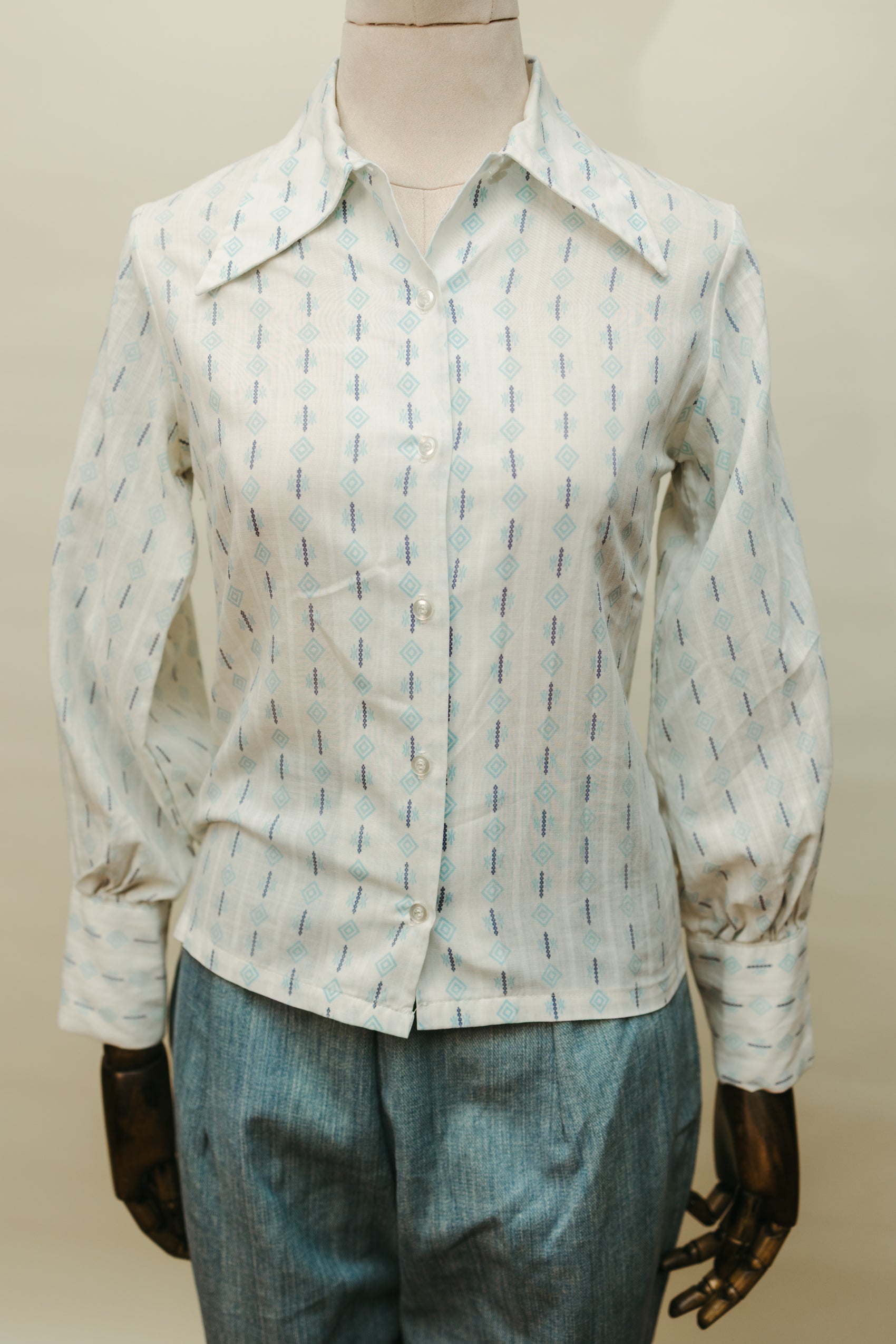 Vintage 1970s Printed Cotton Blouse with Western Collar