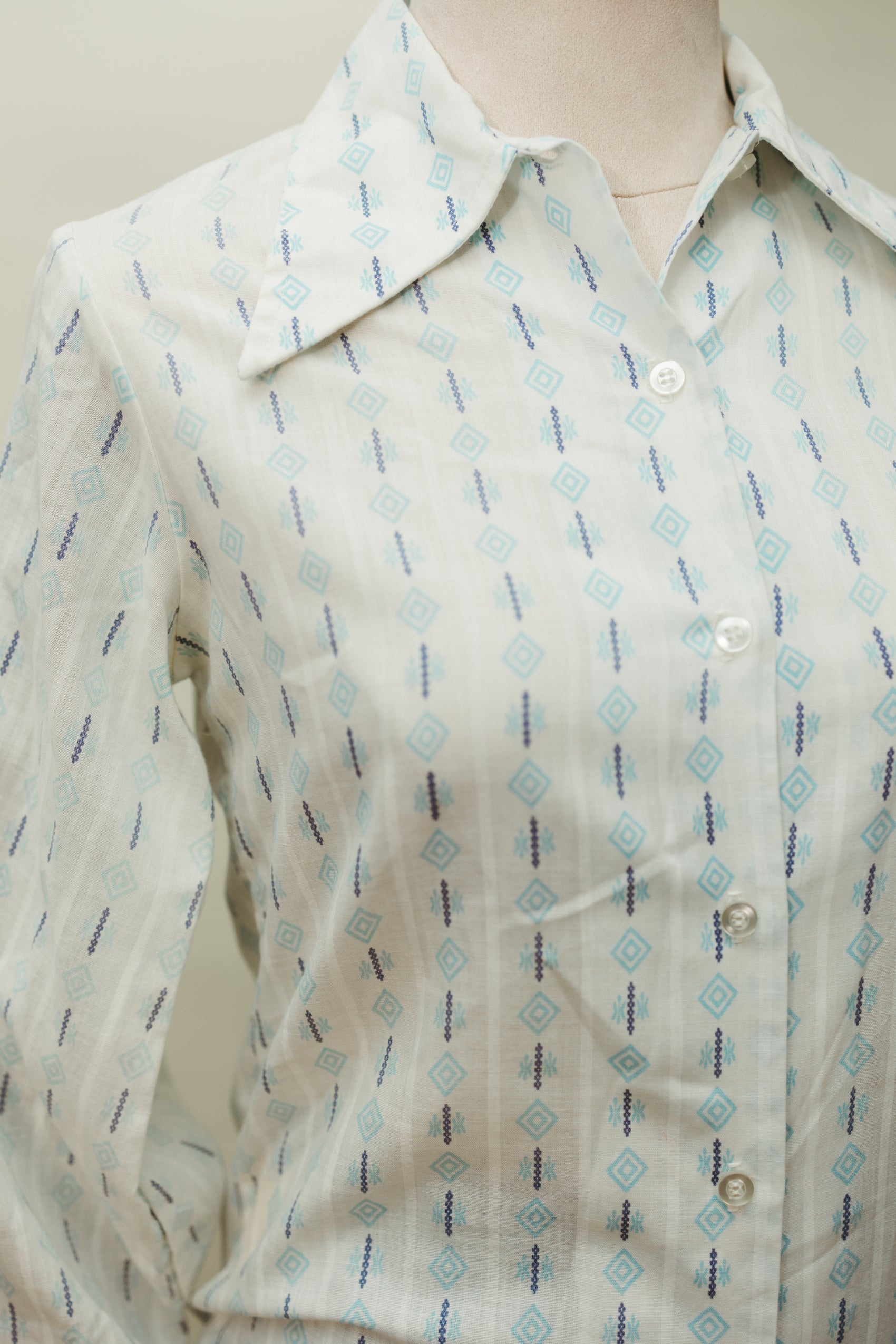 Vintage 1970s Printed Cotton Blouse with Western Collar