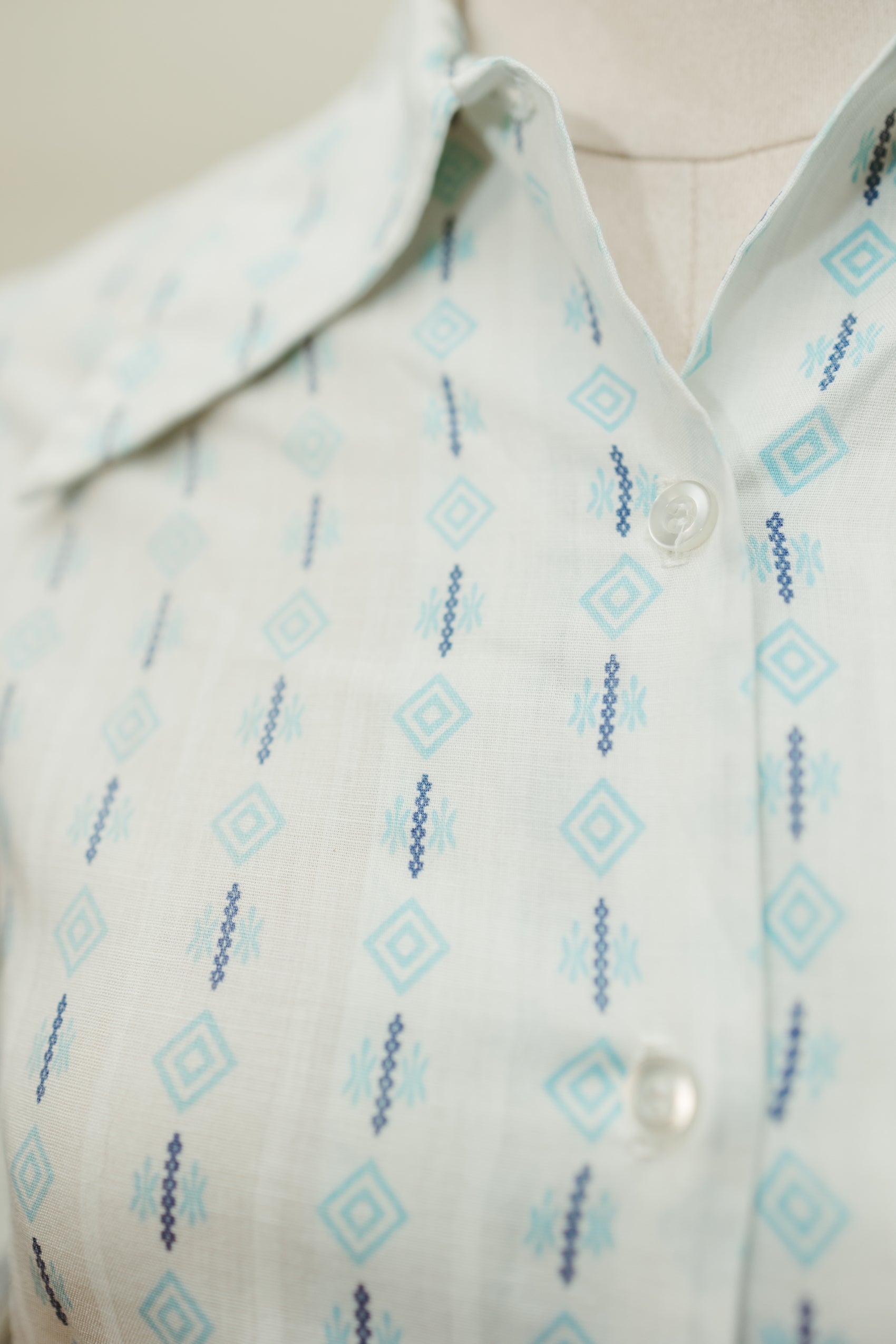 Vintage 1970s Printed Cotton Blouse with Western Collar