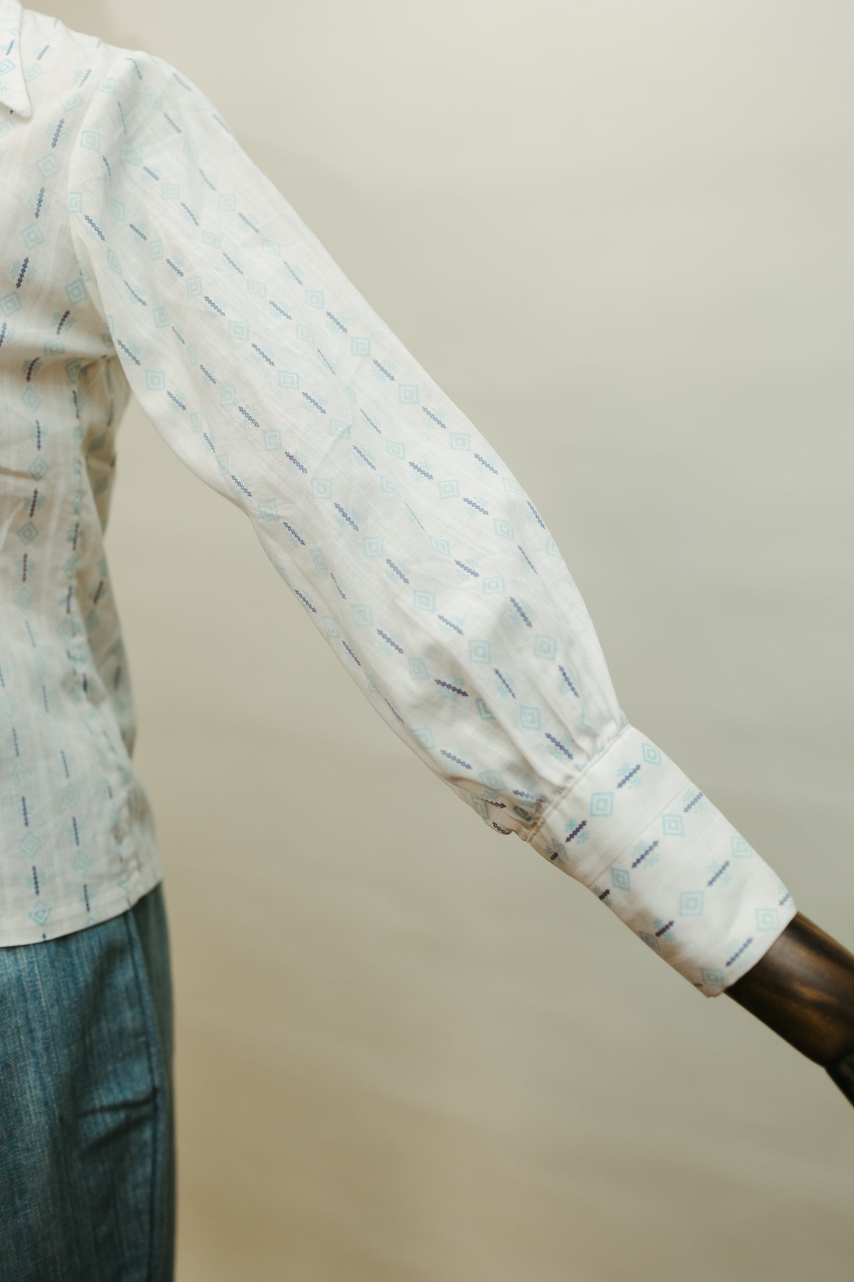 Vintage 1970s Printed Cotton Blouse with Western Collar