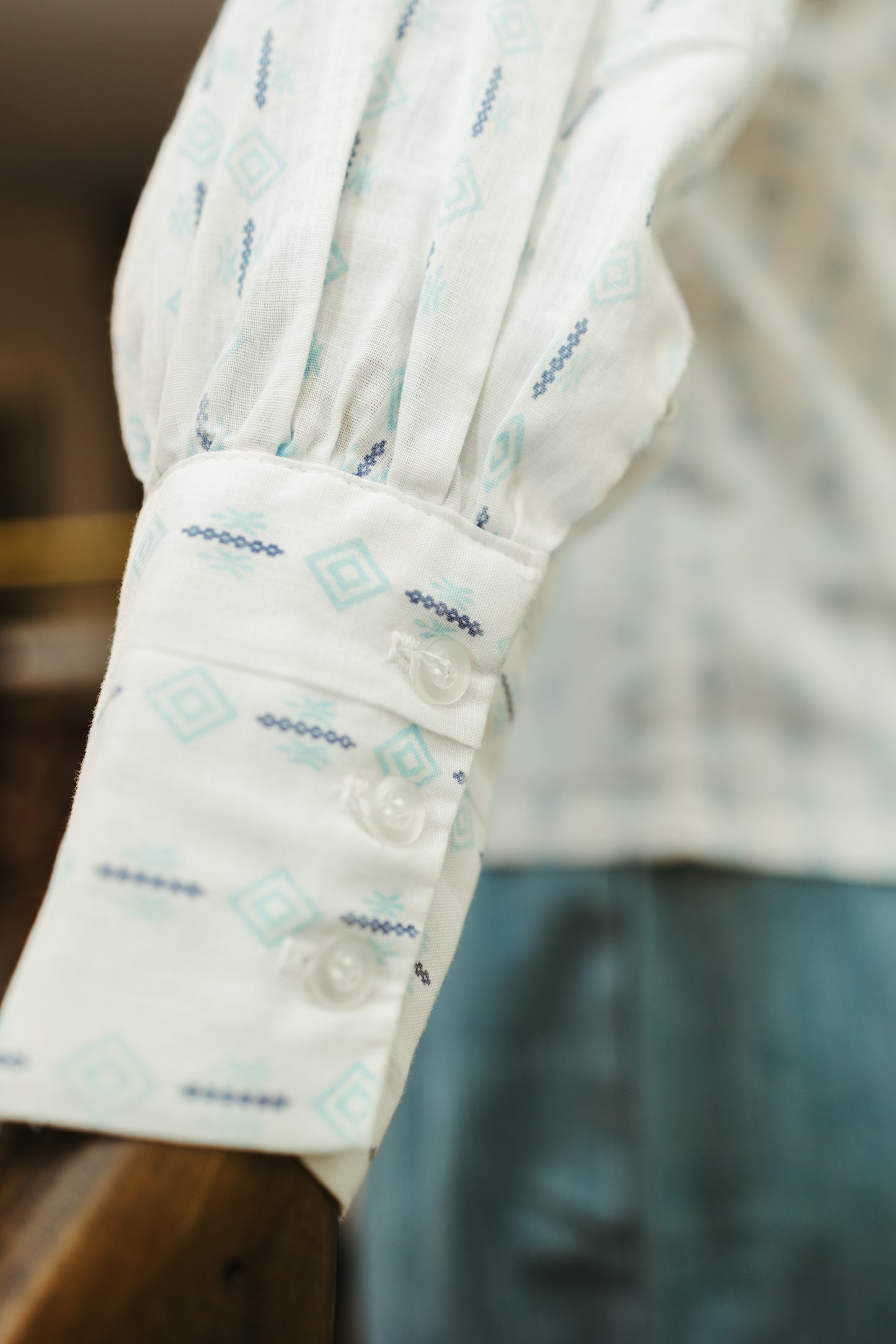 Vintage 1970s Printed Cotton Blouse with Western Collar