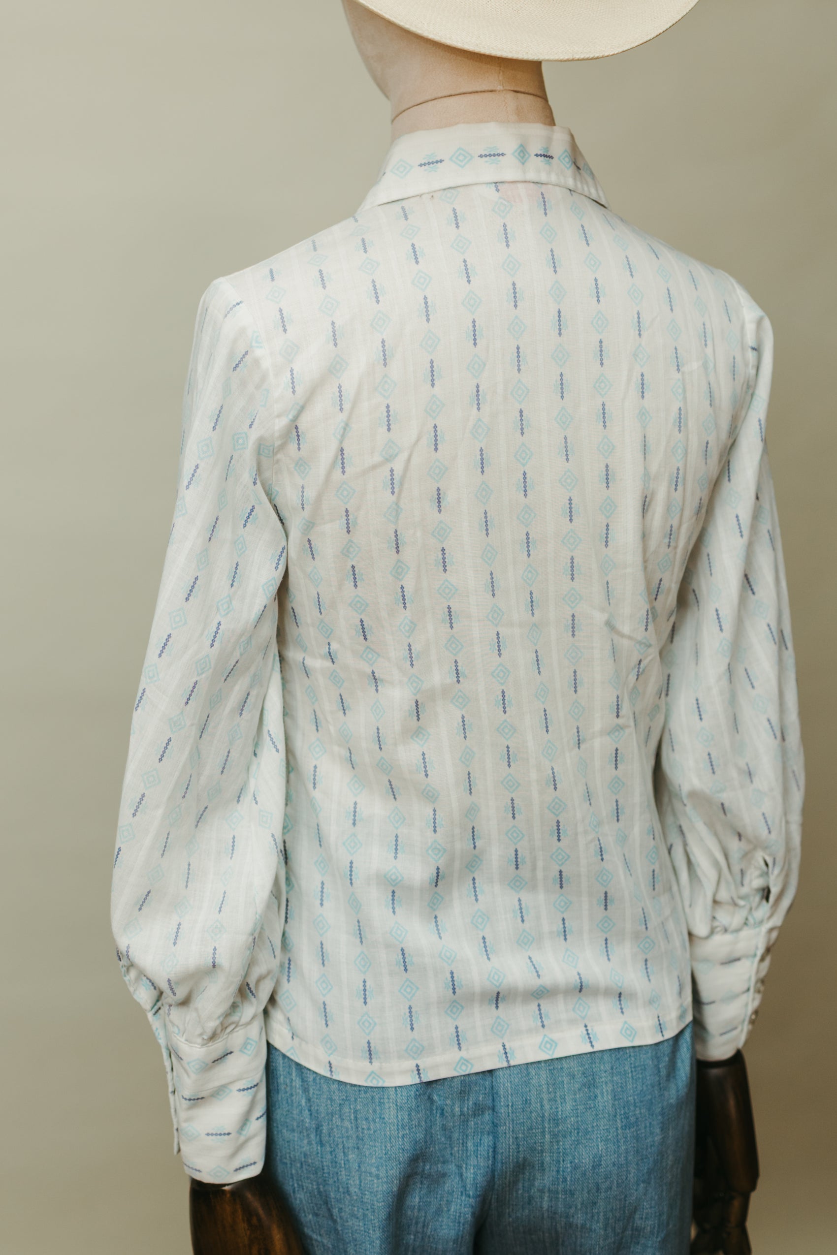 Vintage 1970s Printed Cotton Blouse with Western Collar