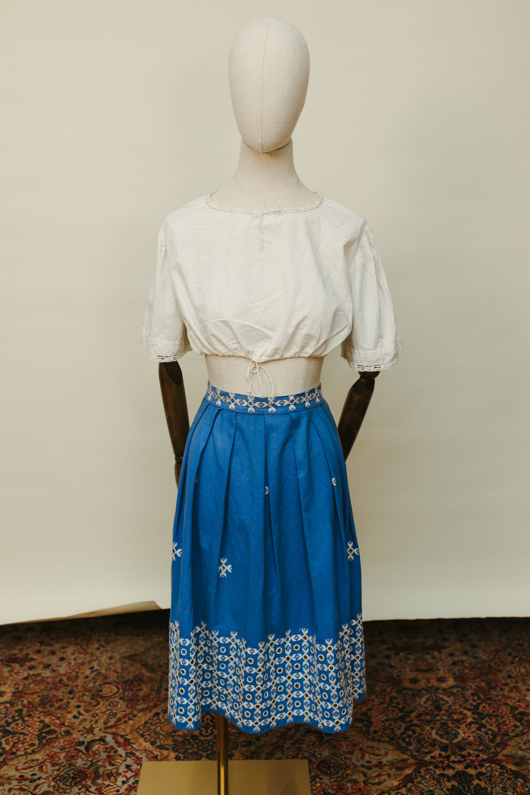 Vintage Blue Cotton Embroidered Skirt