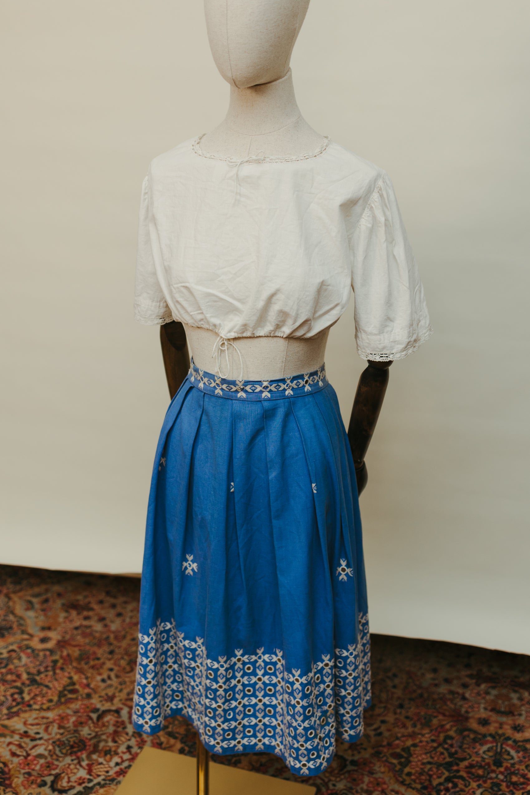 Vintage Blue Cotton Embroidered Skirt