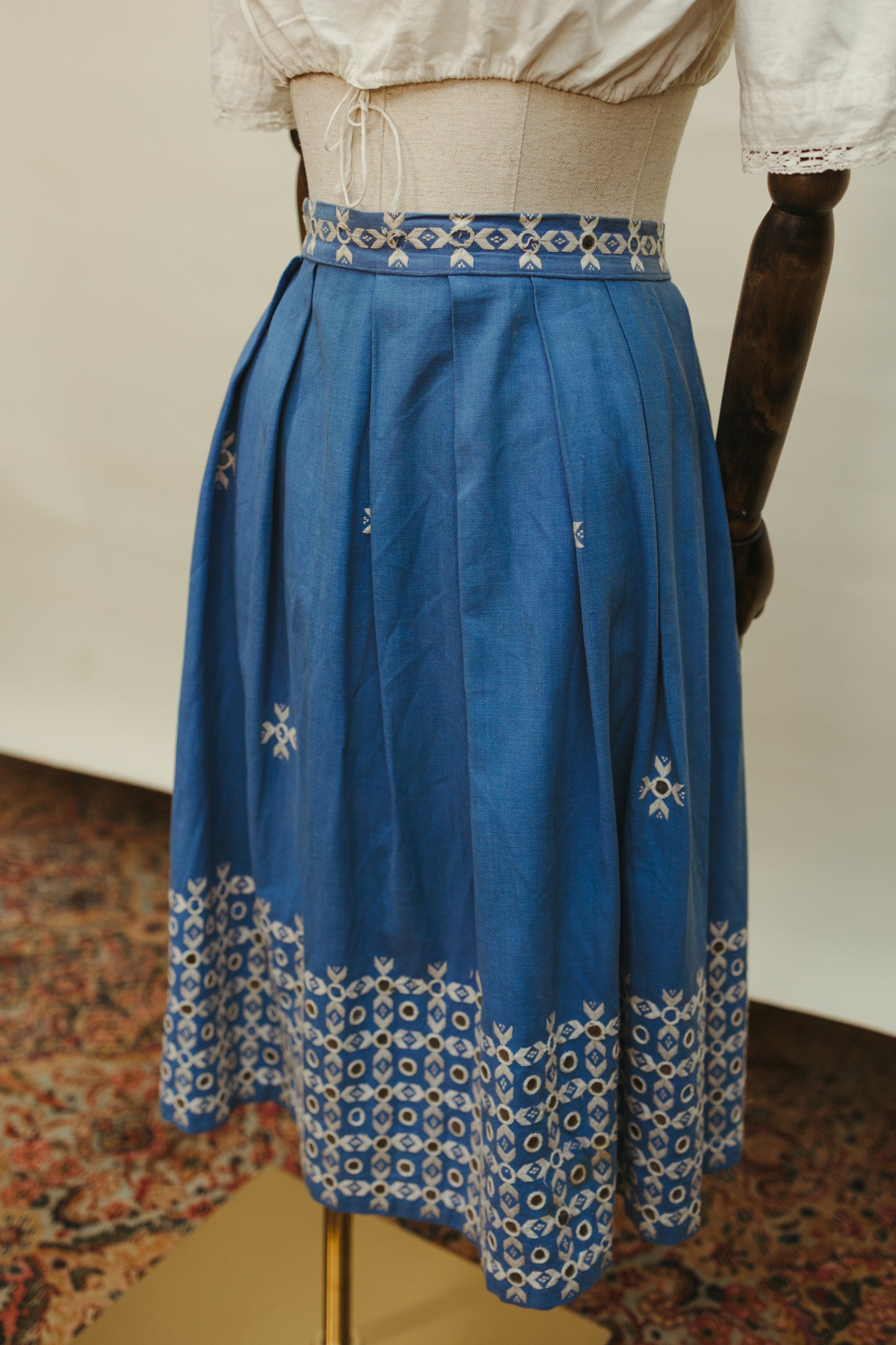 Vintage Blue Cotton Embroidered Skirt