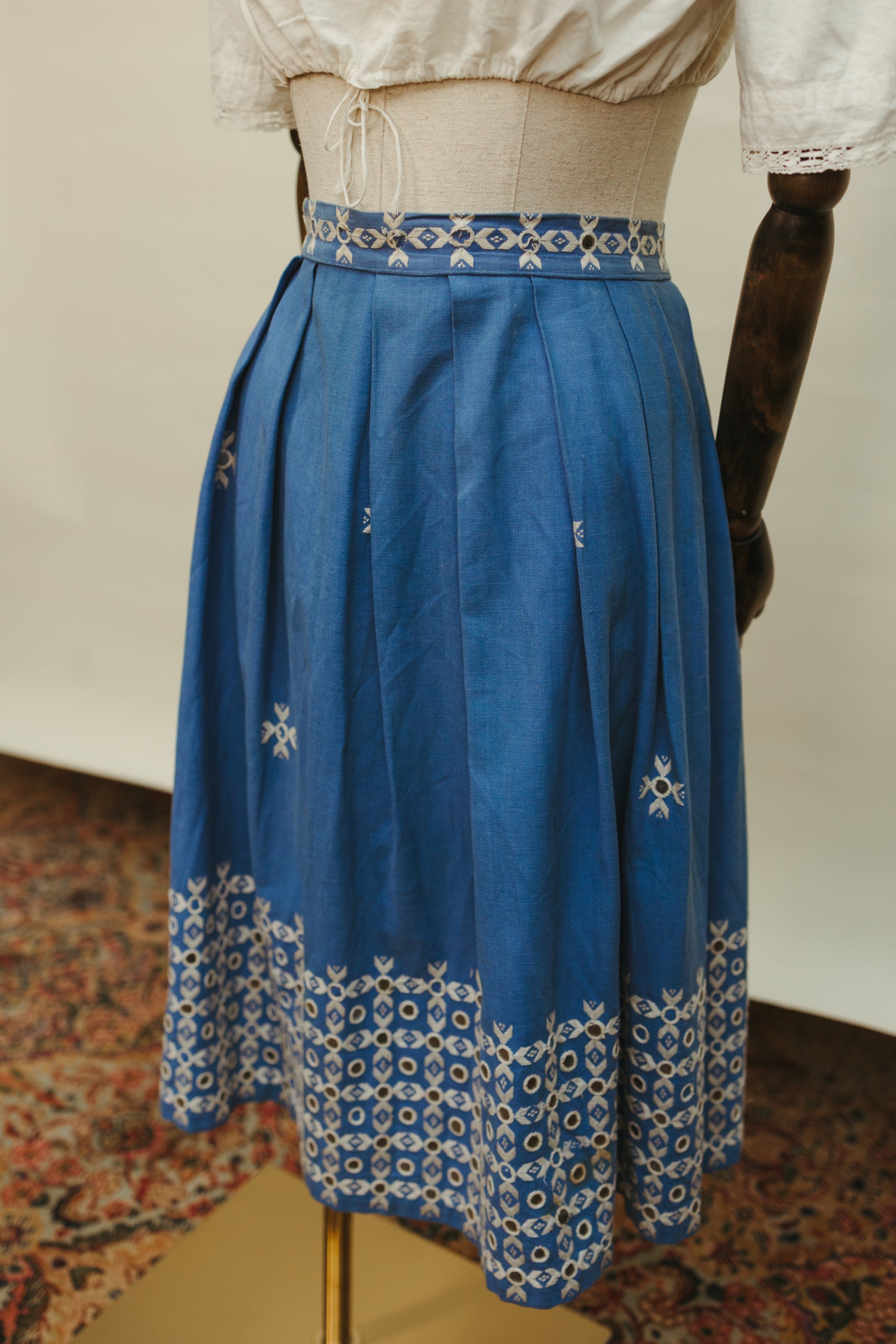 Vintage Blue Cotton Embroidered Skirt