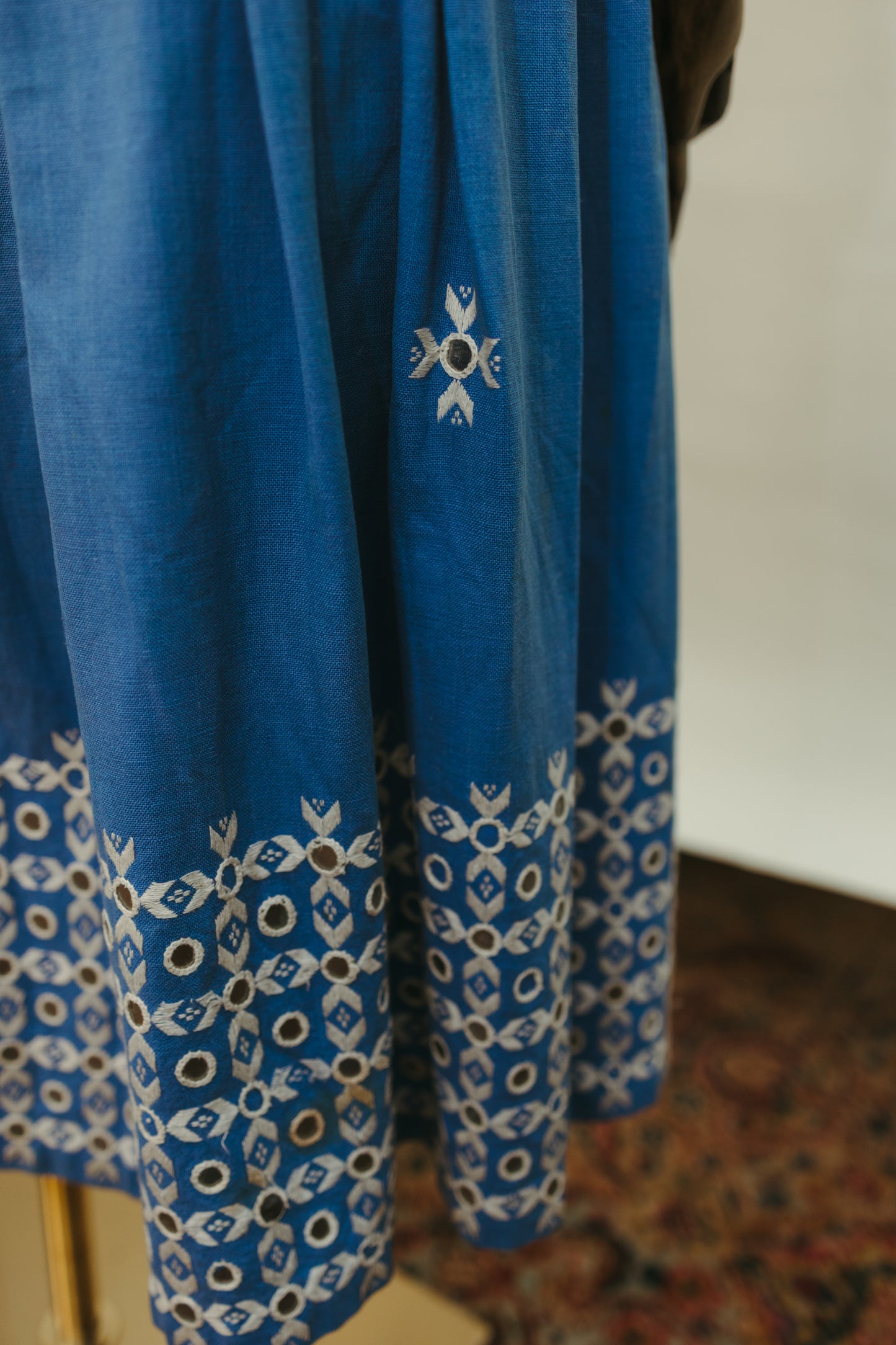 Vintage Blue Cotton Embroidered Skirt