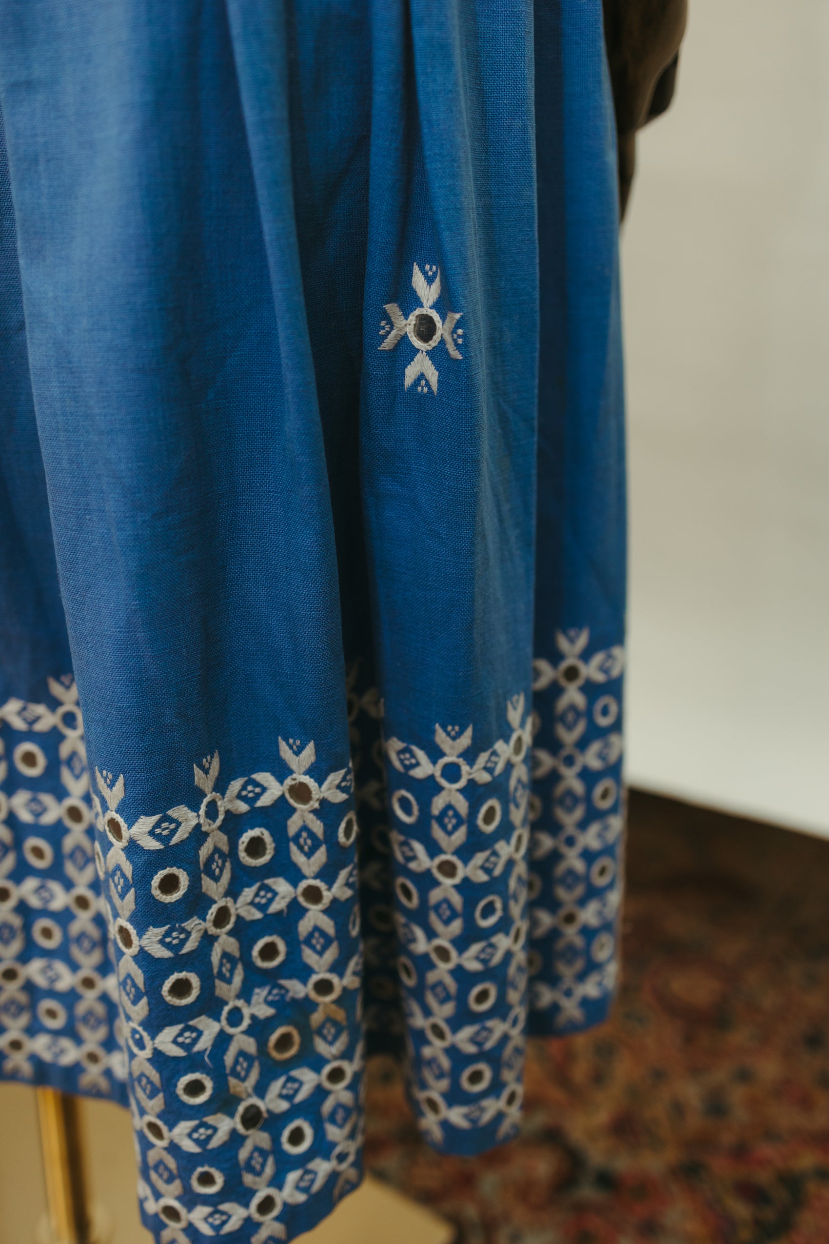 Vintage Blue Cotton Embroidered Skirt