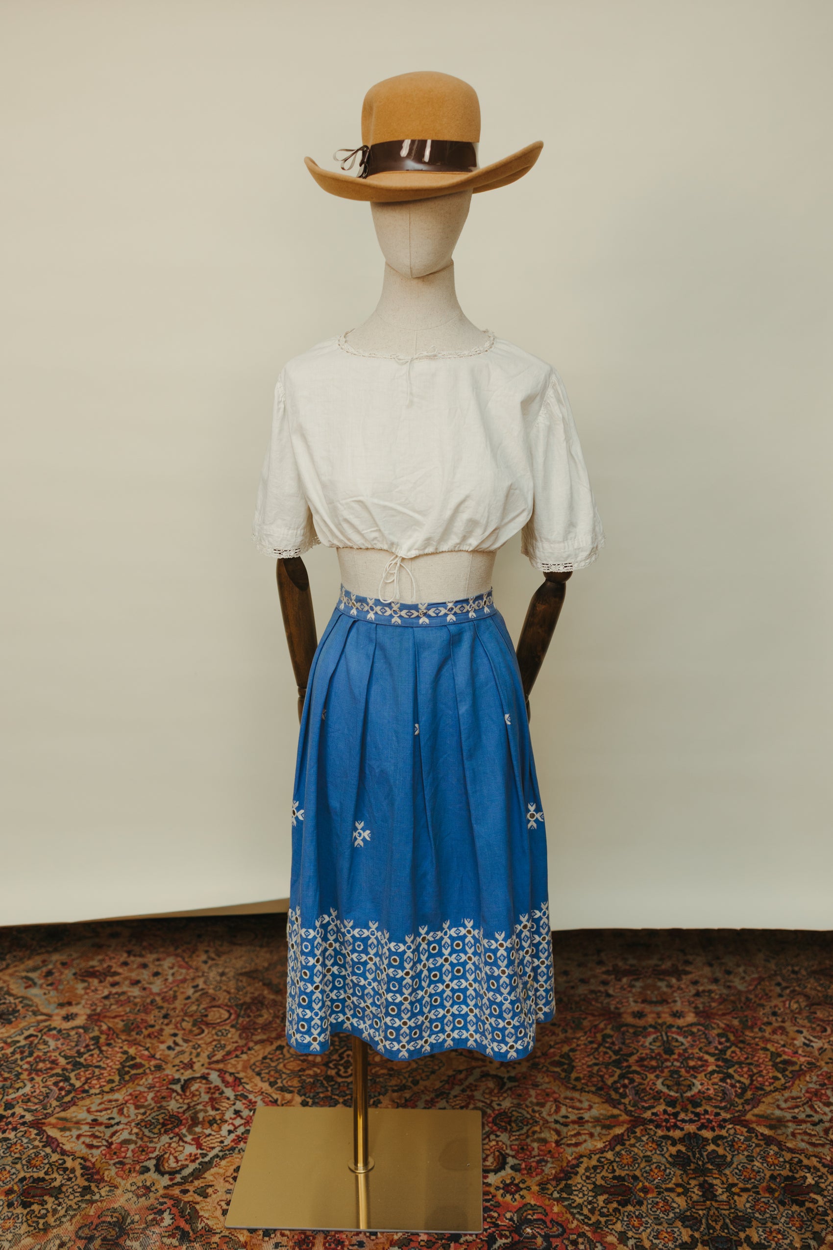 Vintage Blue Cotton Embroidered Skirt