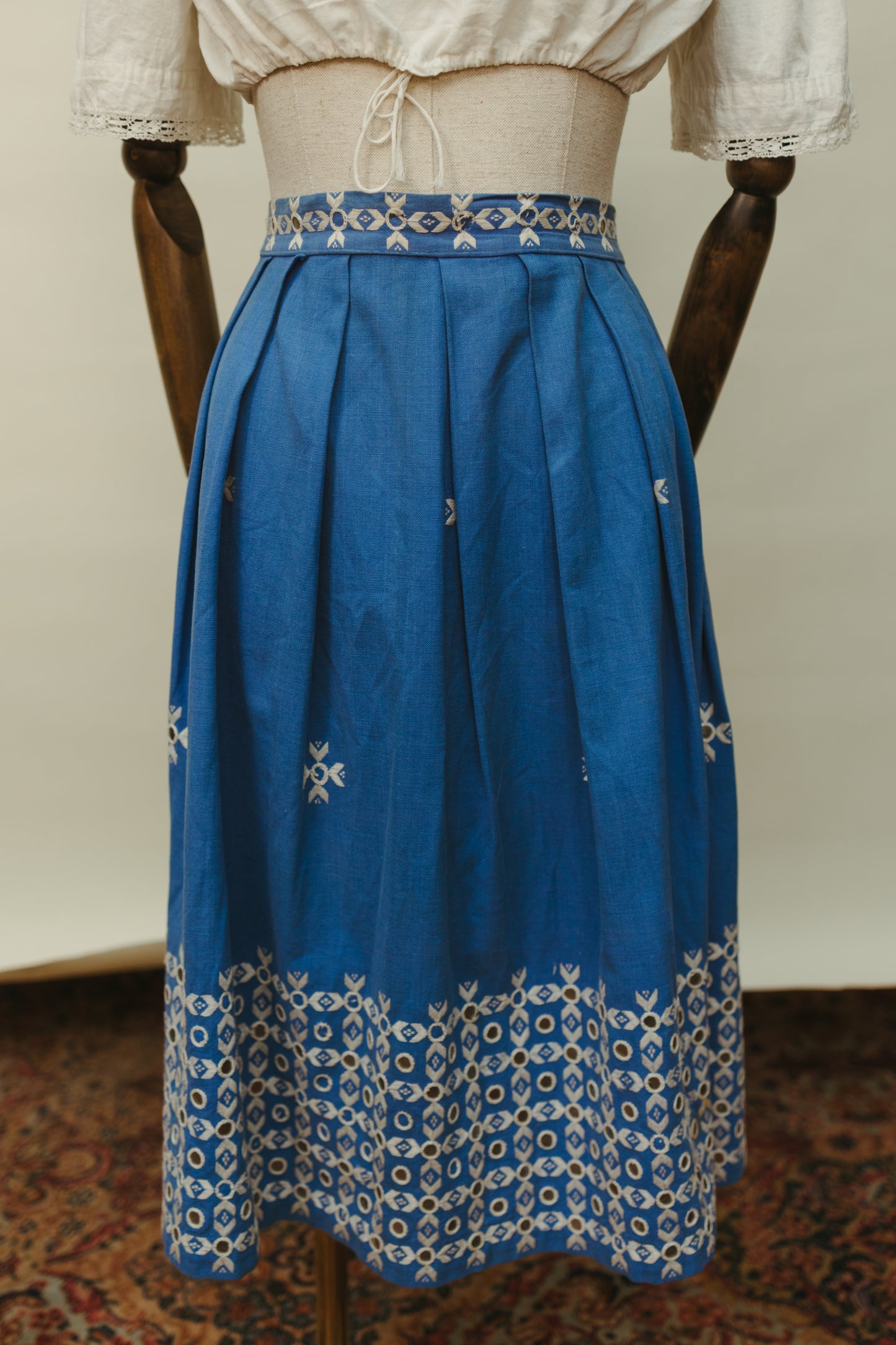 Vintage Blue Cotton Embroidered Skirt