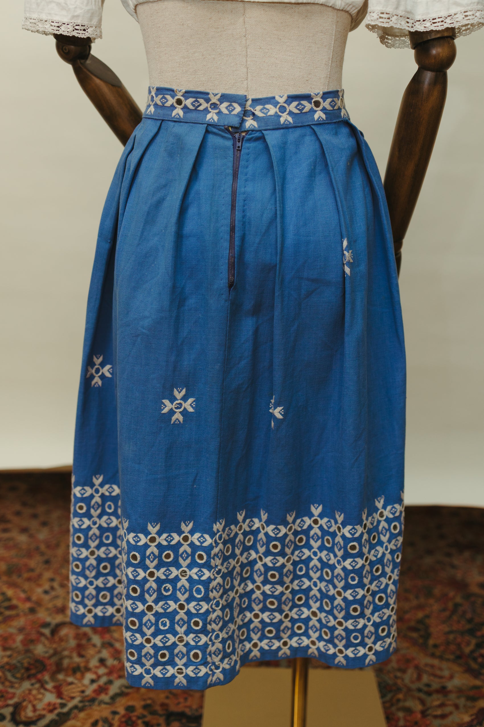 Vintage Blue Cotton Embroidered Skirt
