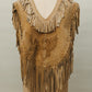 Hand Crafted Suede Leather Fringe Poncho with Hummingbird & Floral Tooling