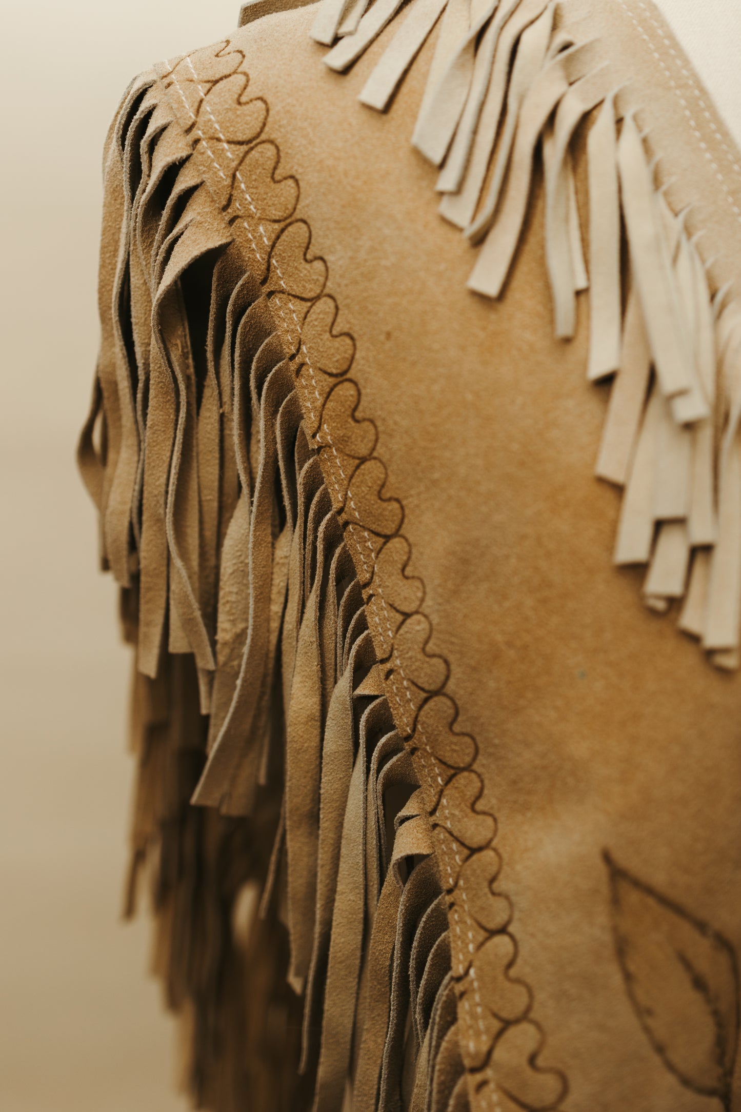 Hand Crafted Suede Leather Fringe Poncho with Hummingbird & Floral Tooling