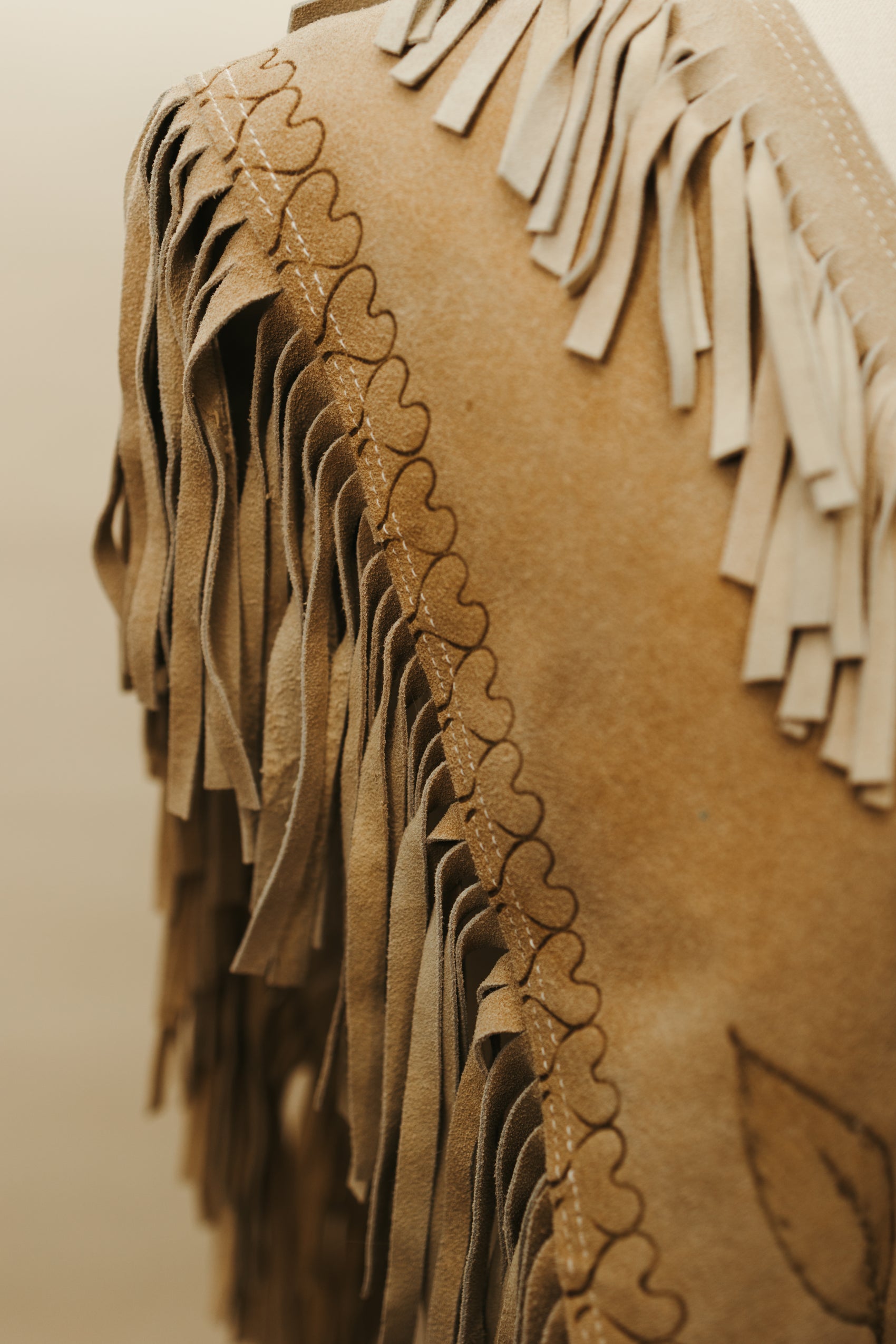 Hand Crafted Suede Leather Fringe Poncho with Hummingbird & Floral Tooling