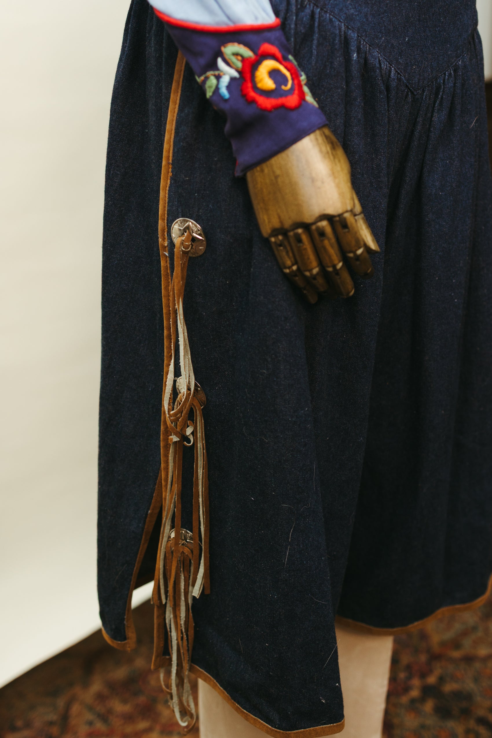 1970s Denim Gaucho Culottes with Leather Fringe and Conchos * COMING SOON*