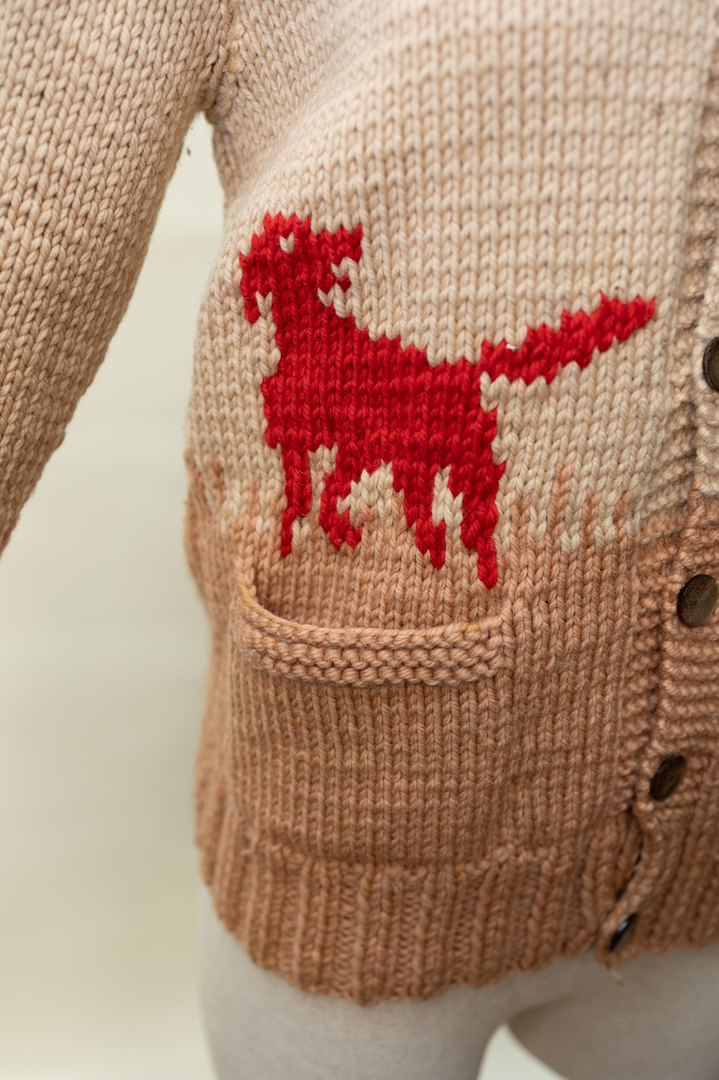 Vintage Hand-Knit Western Hunting Sweater – 1970s Cowichan-Style Wool Cardigan