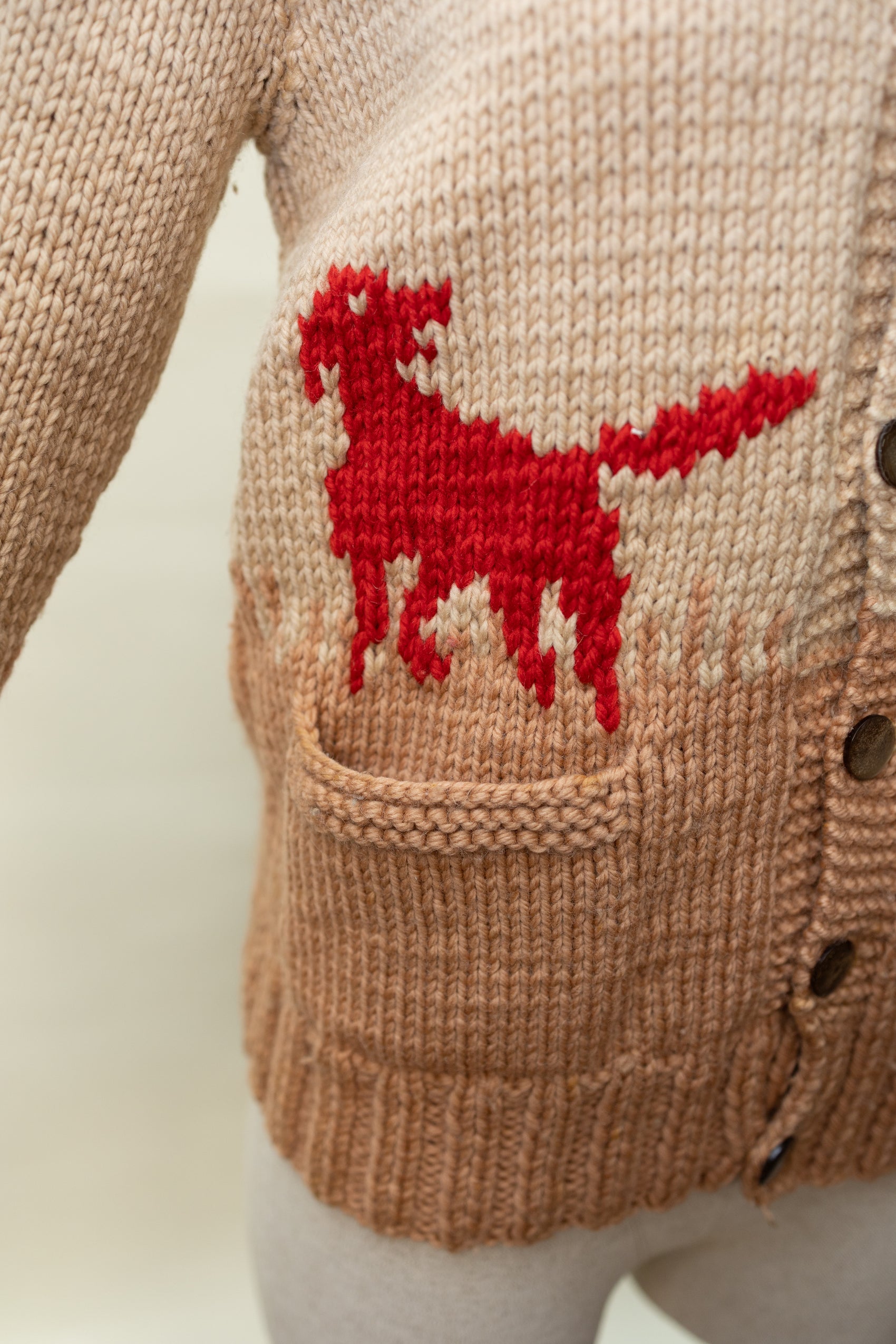 Vintage Hand-Knit Western Hunting Sweater – 1970s Cowichan-Style Wool Cardigan