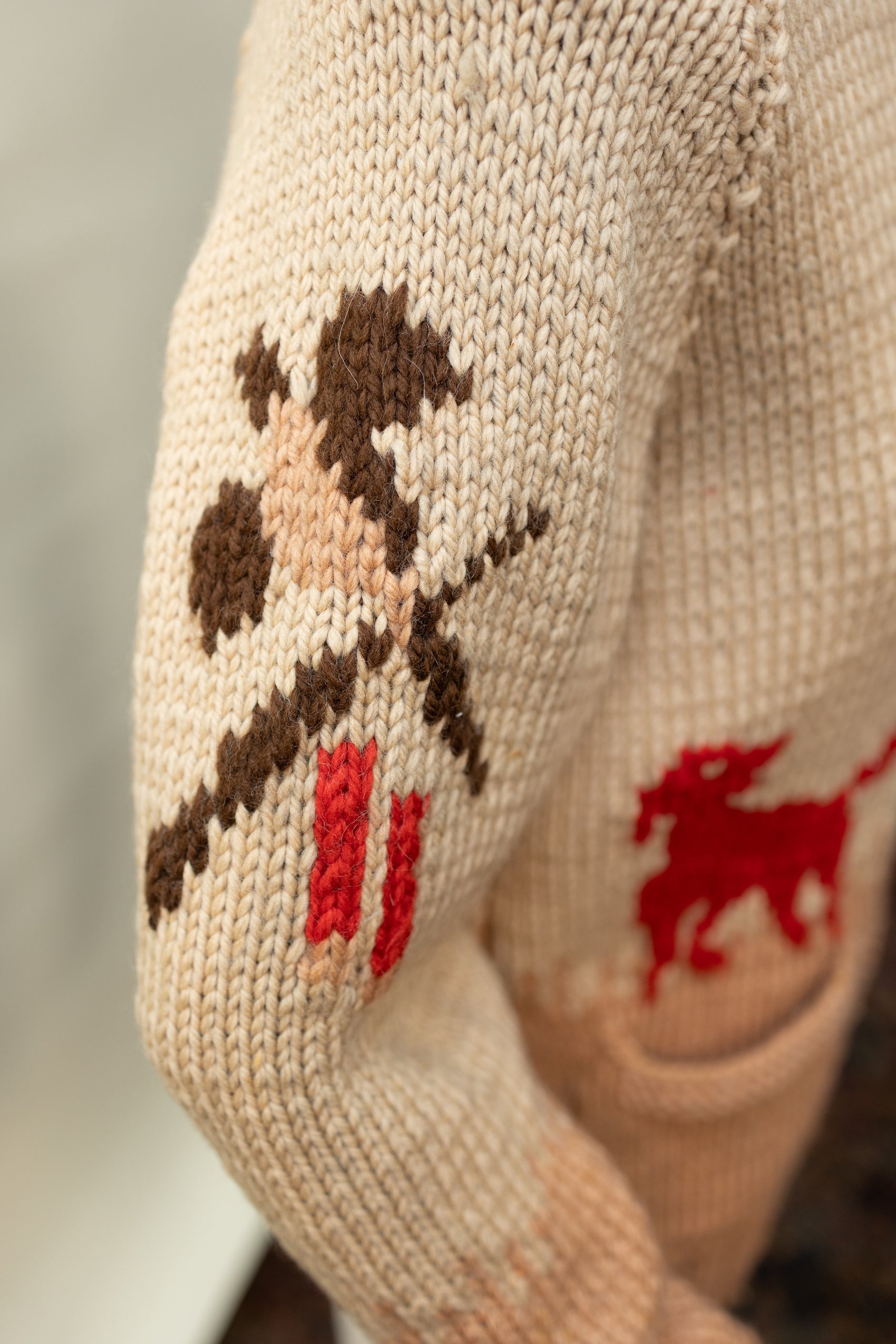 Vintage Hand-Knit Western Hunting Sweater – 1970s Cowichan-Style Wool Cardigan