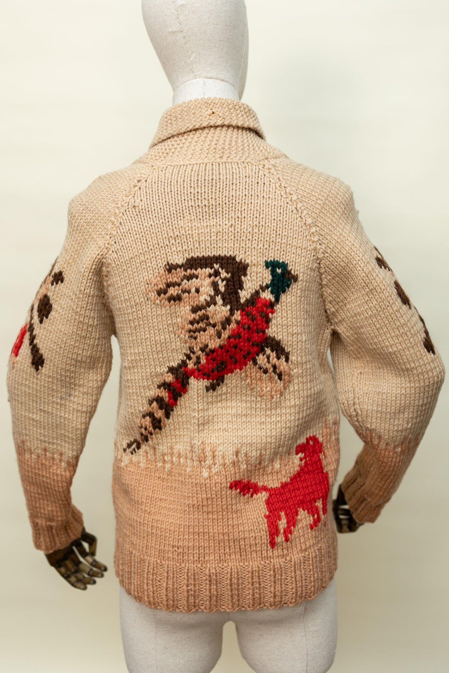 Vintage Hand-Knit Western Hunting Sweater – 1970s Cowichan-Style Wool Cardigan