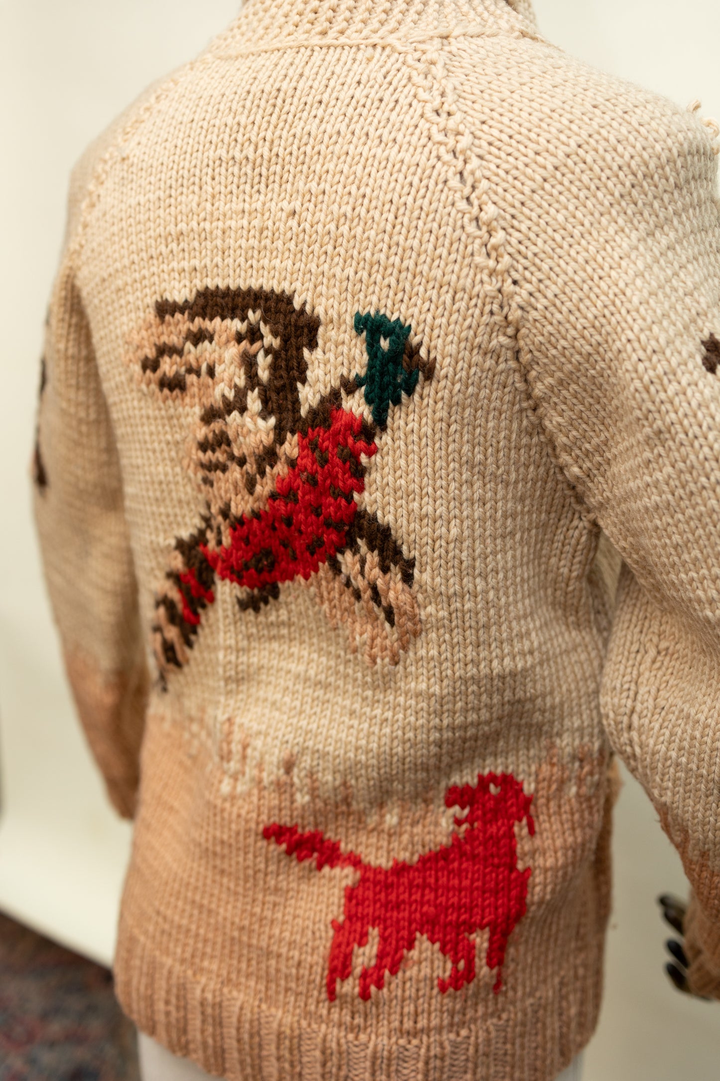 Vintage Hand-Knit Western Hunting Sweater – 1970s Cowichan-Style Wool Cardigan