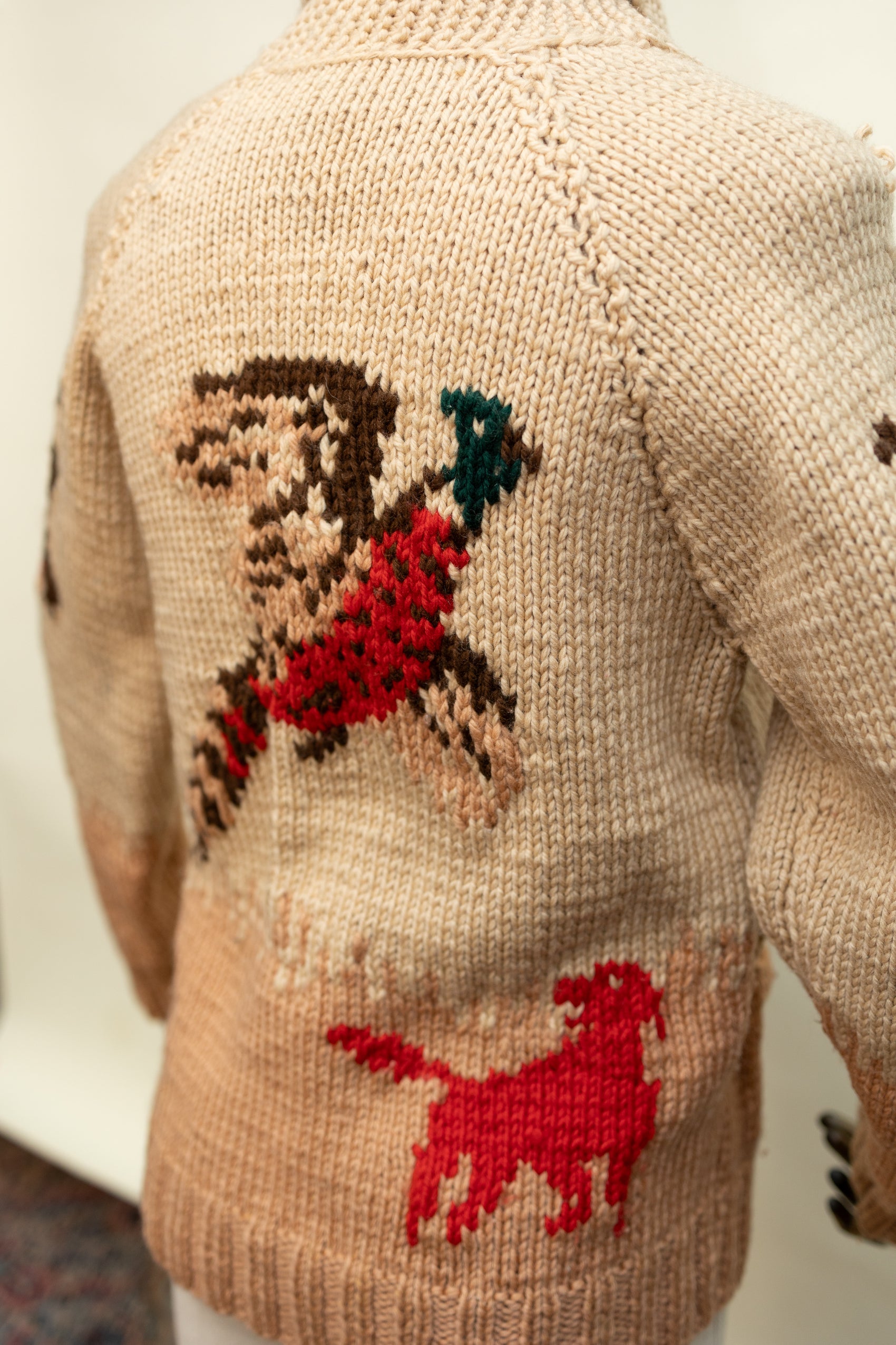 Vintage Hand-Knit Western Hunting Sweater – 1970s Cowichan-Style Wool Cardigan