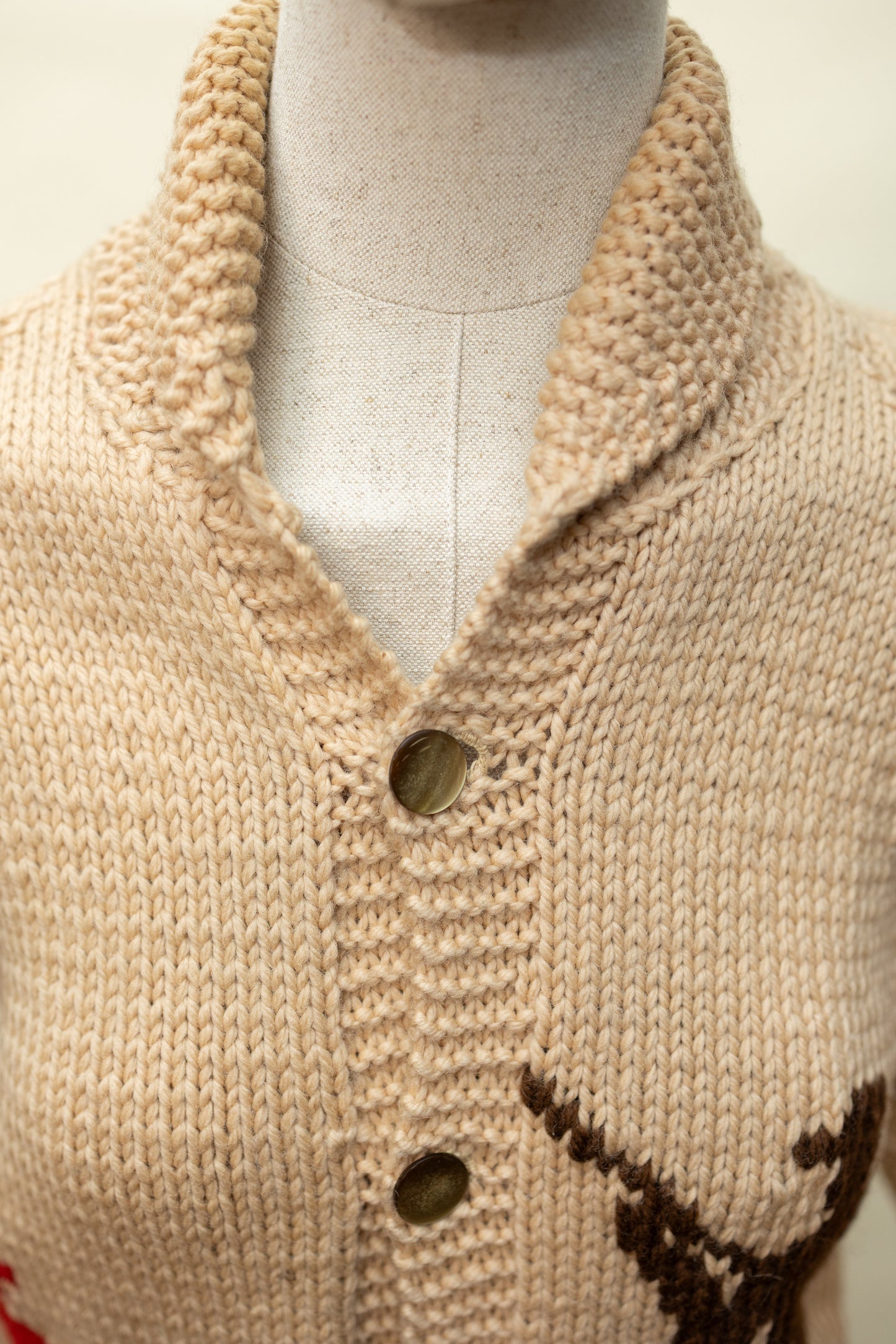 Vintage Hand-Knit Western Hunting Sweater – 1970s Cowichan-Style Wool Cardigan